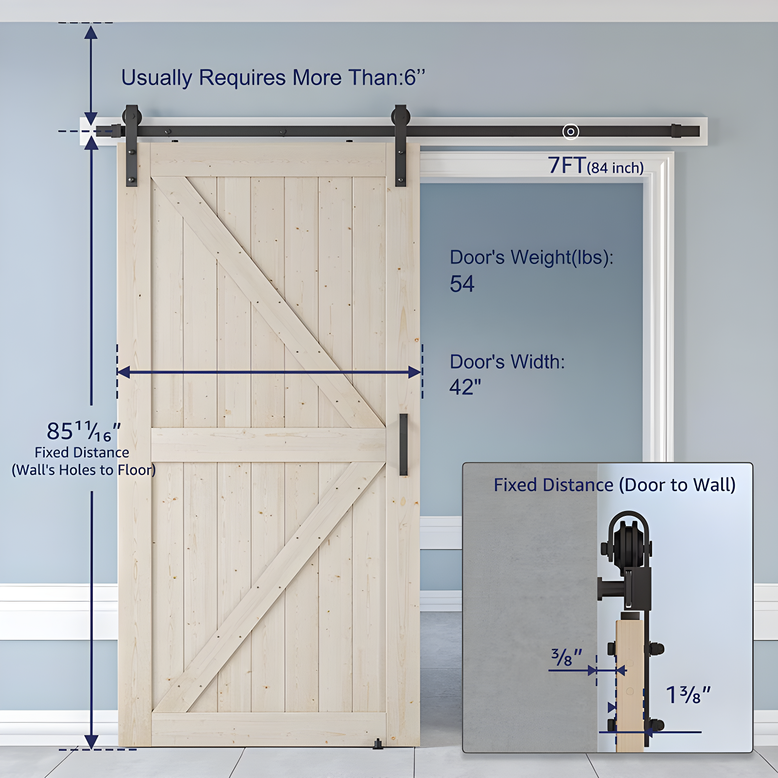 Barn Door, Unfinished British Brace Barn Door/Country Style/Solid Wood/Sliding Door/Durable