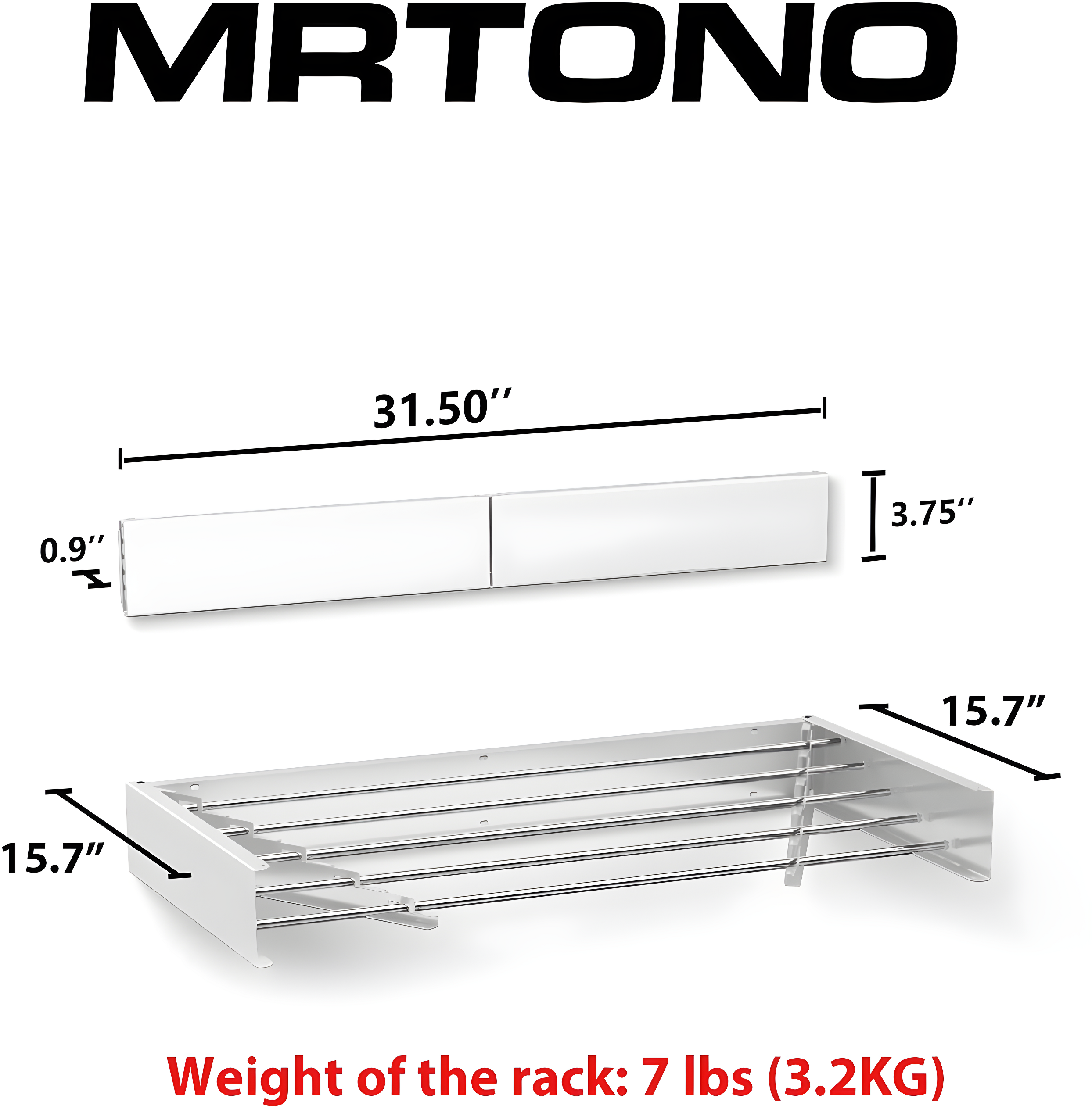 Laundry Drying Rack Wall Mounted Clothes Drying Rack Collapsible 31.5" Wide with 13.2 Linear Ft and 5 Aluminum Rods Drilling Template Long Screwdriver Bit 60 lbs Capacity White
