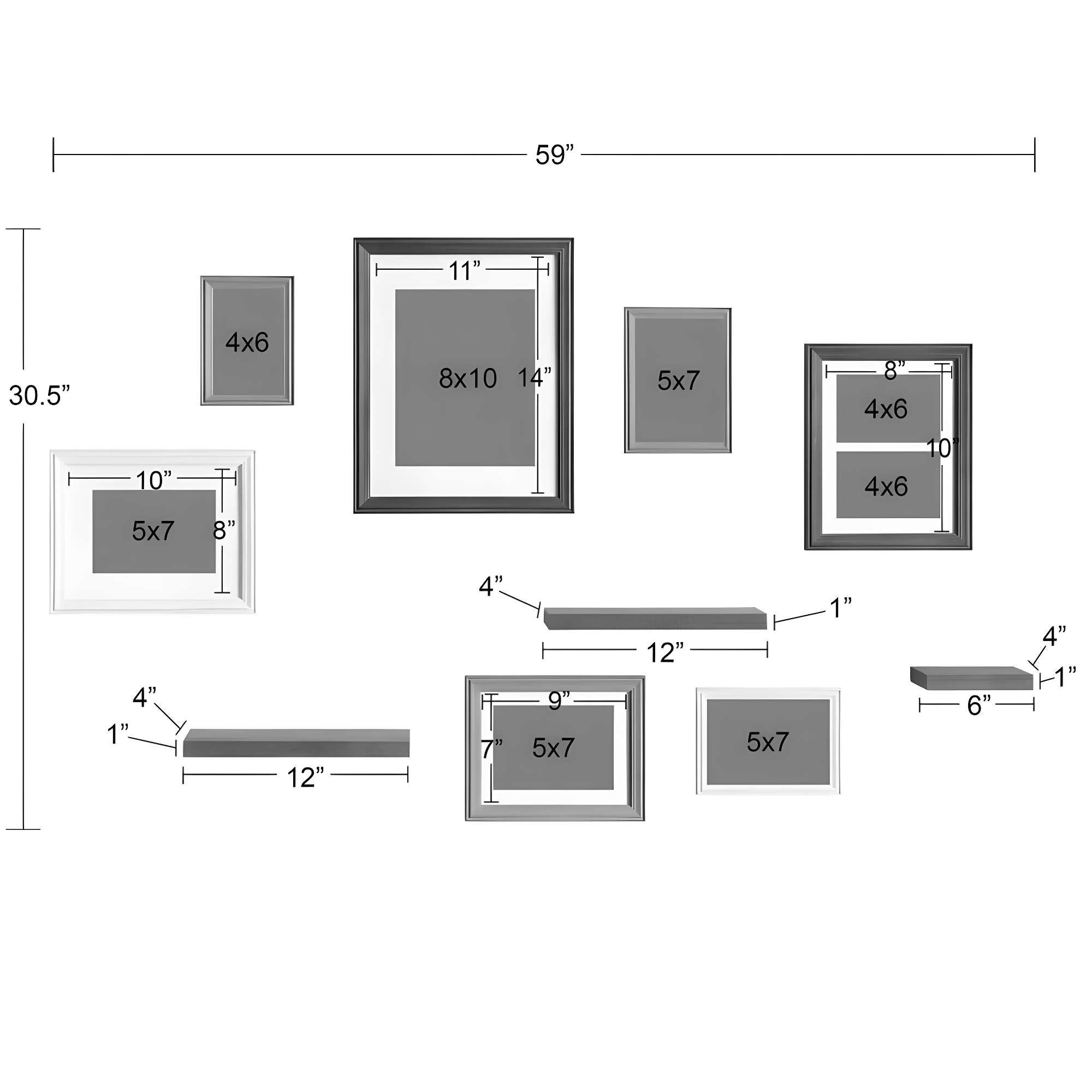 10pc Bordeaux Frame Box Set Gray/Brown - Kate & Laurel All Things Decor