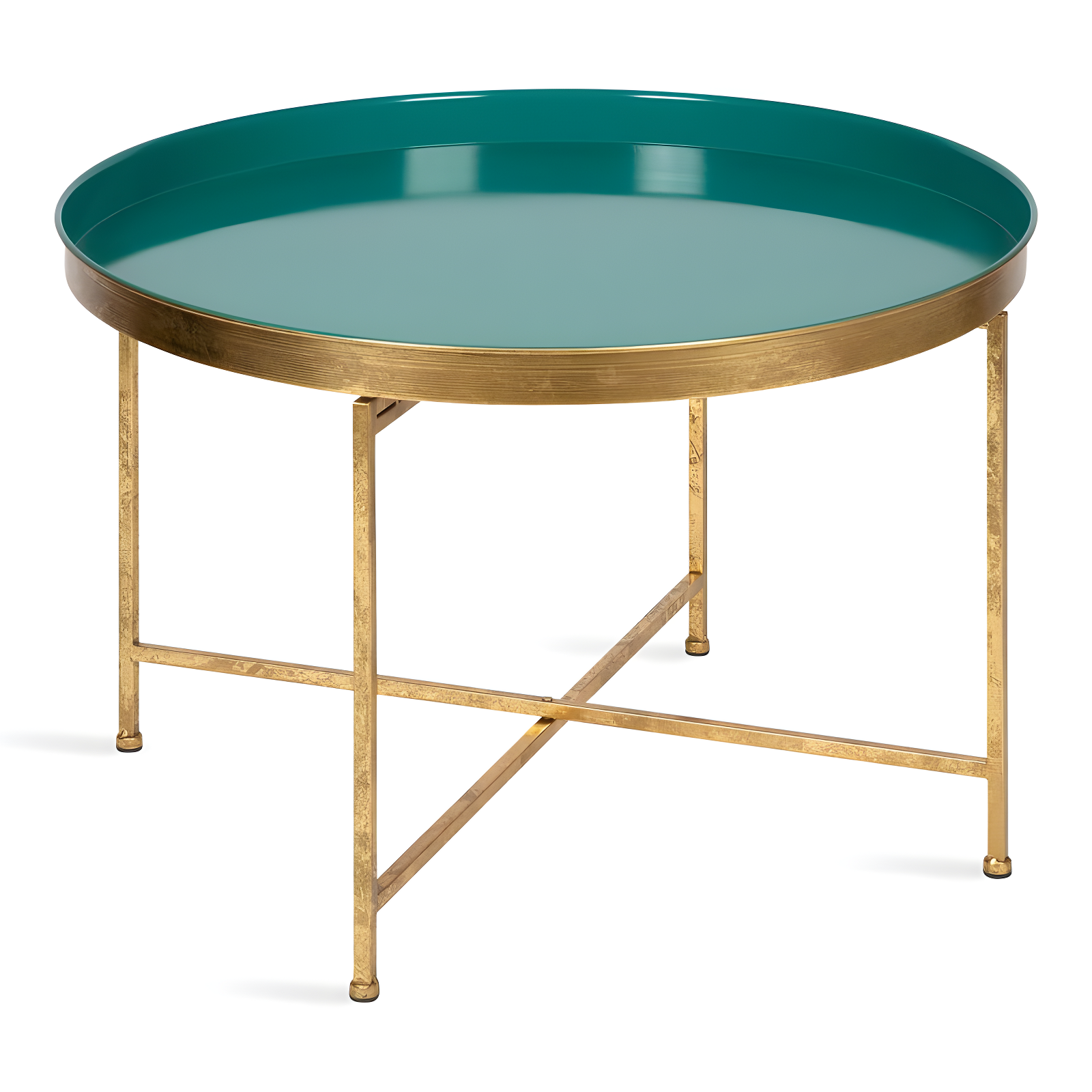 Kate and Laurel Celia Round Metal Coffee Table, 28.25x28.25x19, Teal and Gold