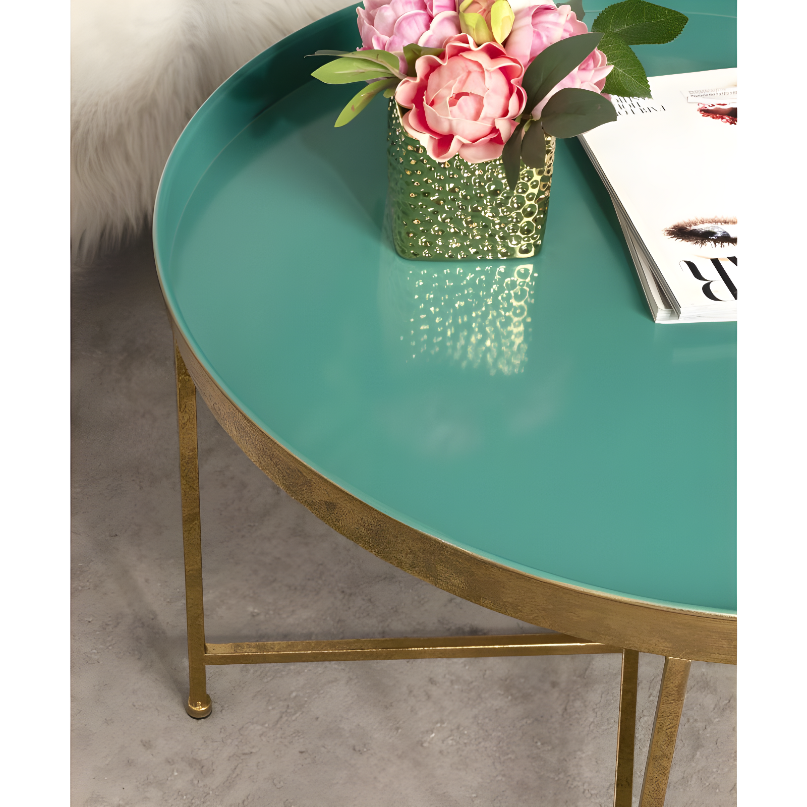 Kate and Laurel Celia Round Metal Coffee Table, 28.25x28.25x19, Teal and Gold