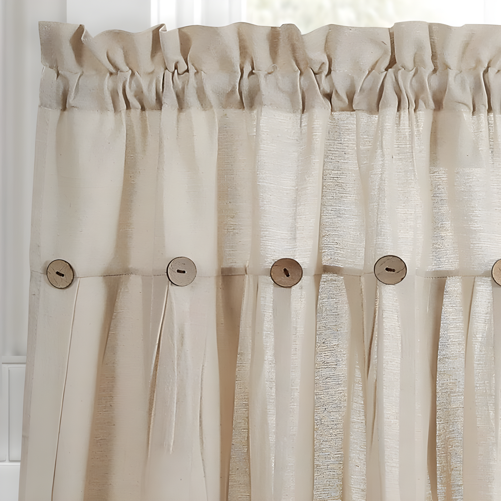 Lush Decor Linen Button Cotton Blend Tailored 29'' W Cafe Curtain (Set of 2)