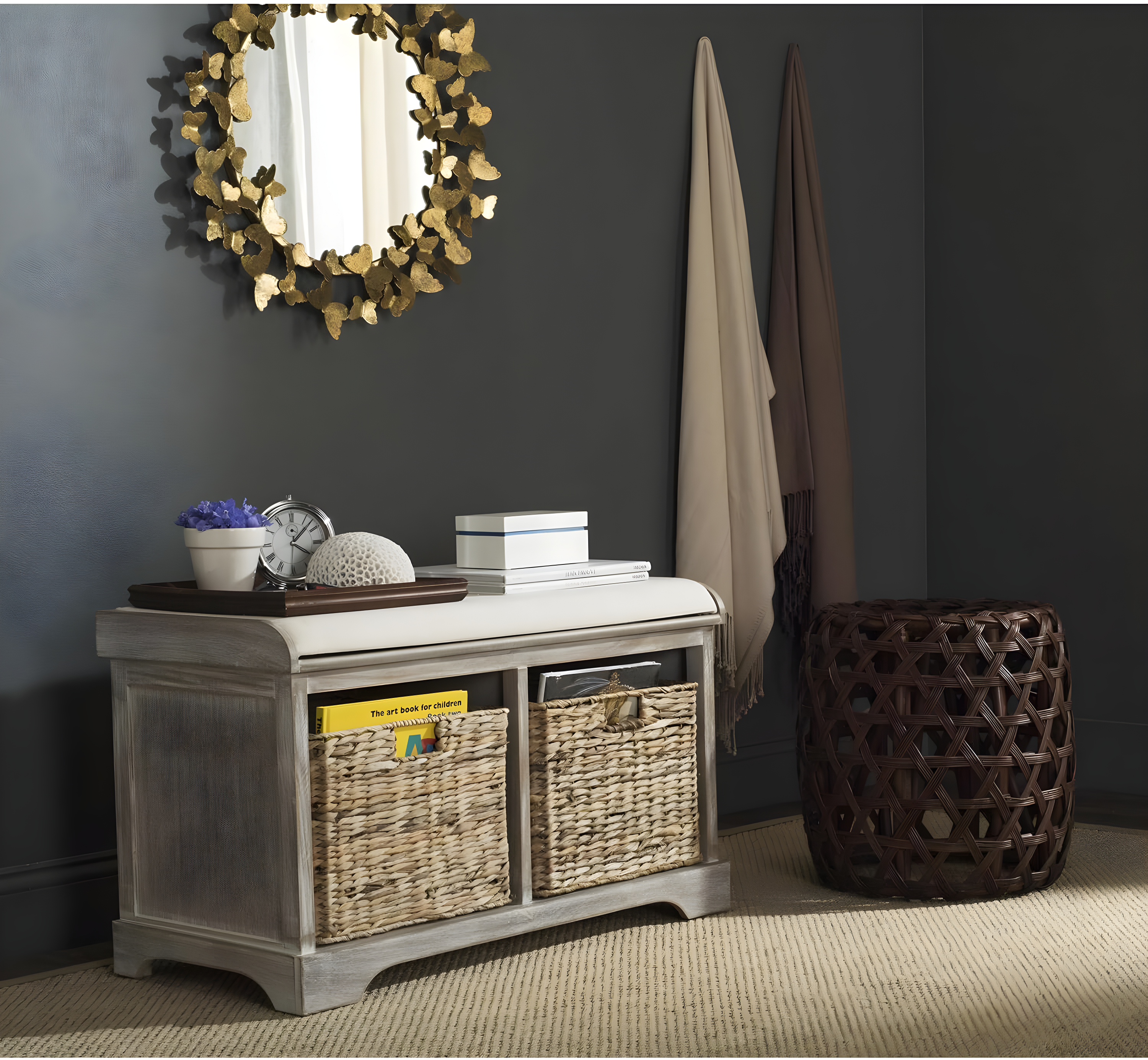Freddy Wicker Storage Bench - AMH5736 - White Wash - Safavieh
