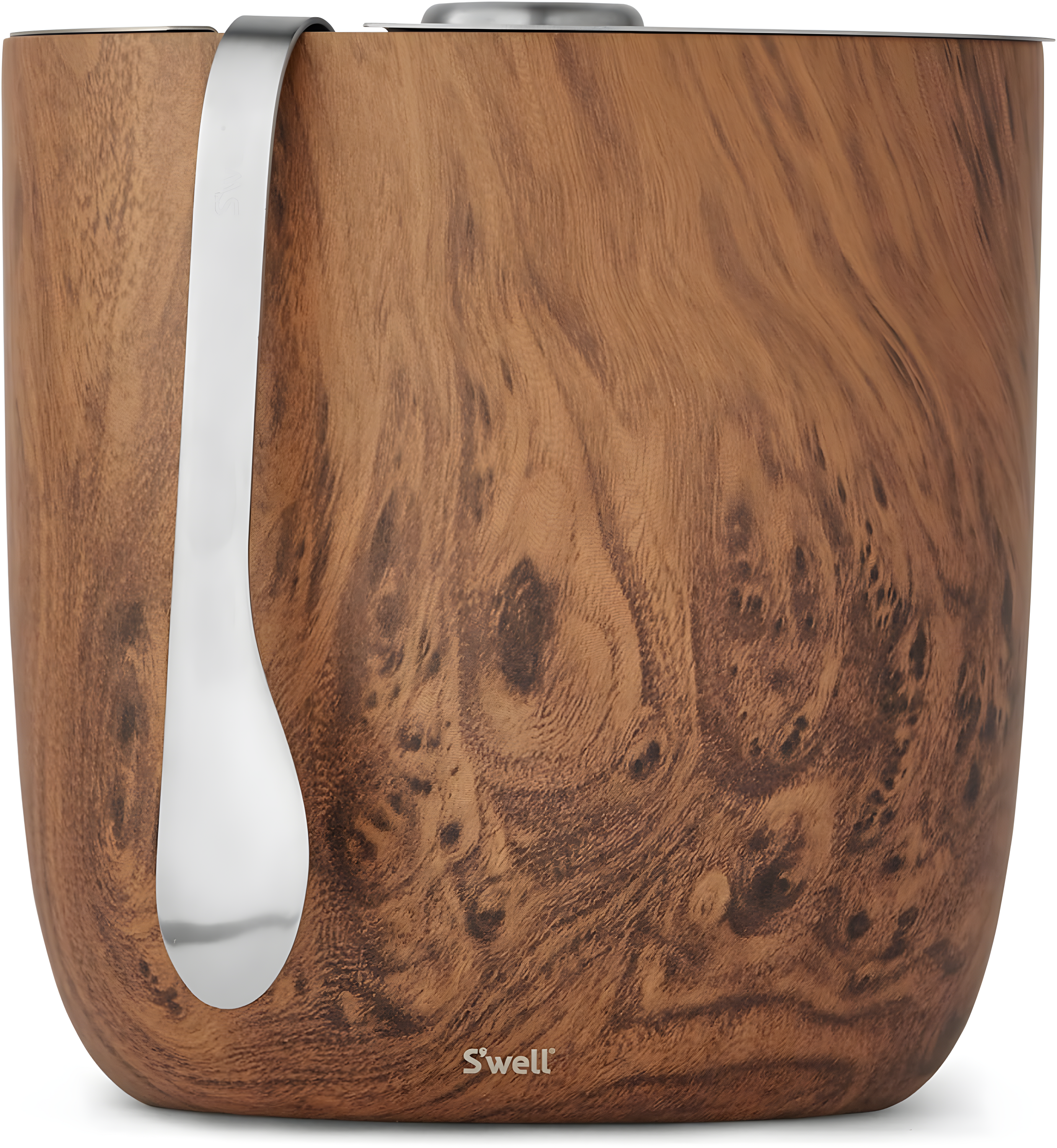 S'well Wood Triple-Layered Vacuum-Insulated Stainless Steel Ice Bucket with Tongs, Teakwood