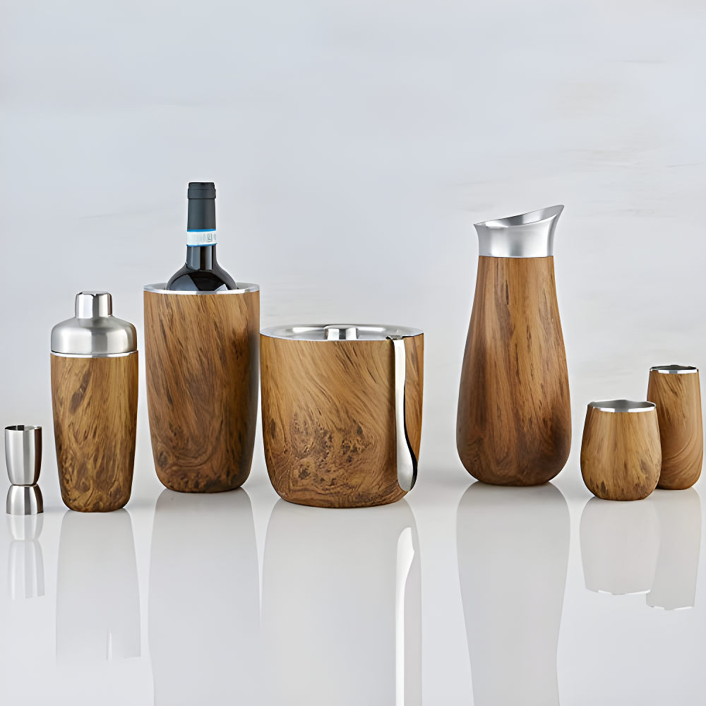 S'well Wood Triple-Layered Vacuum-Insulated Stainless Steel Ice Bucket with Tongs, Teakwood