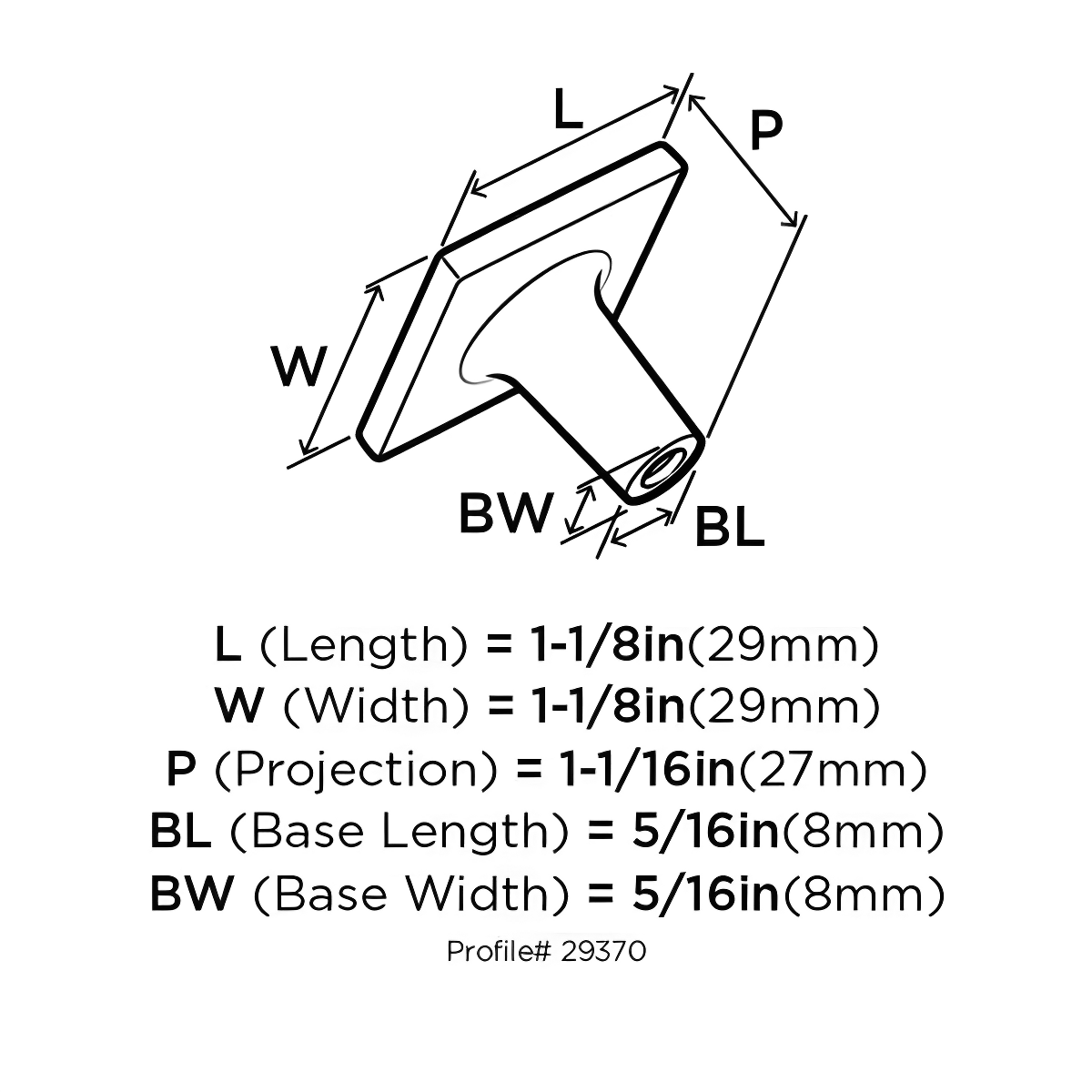Amerock 1 1/8" Length Square Knob Multipack (Set of 10)