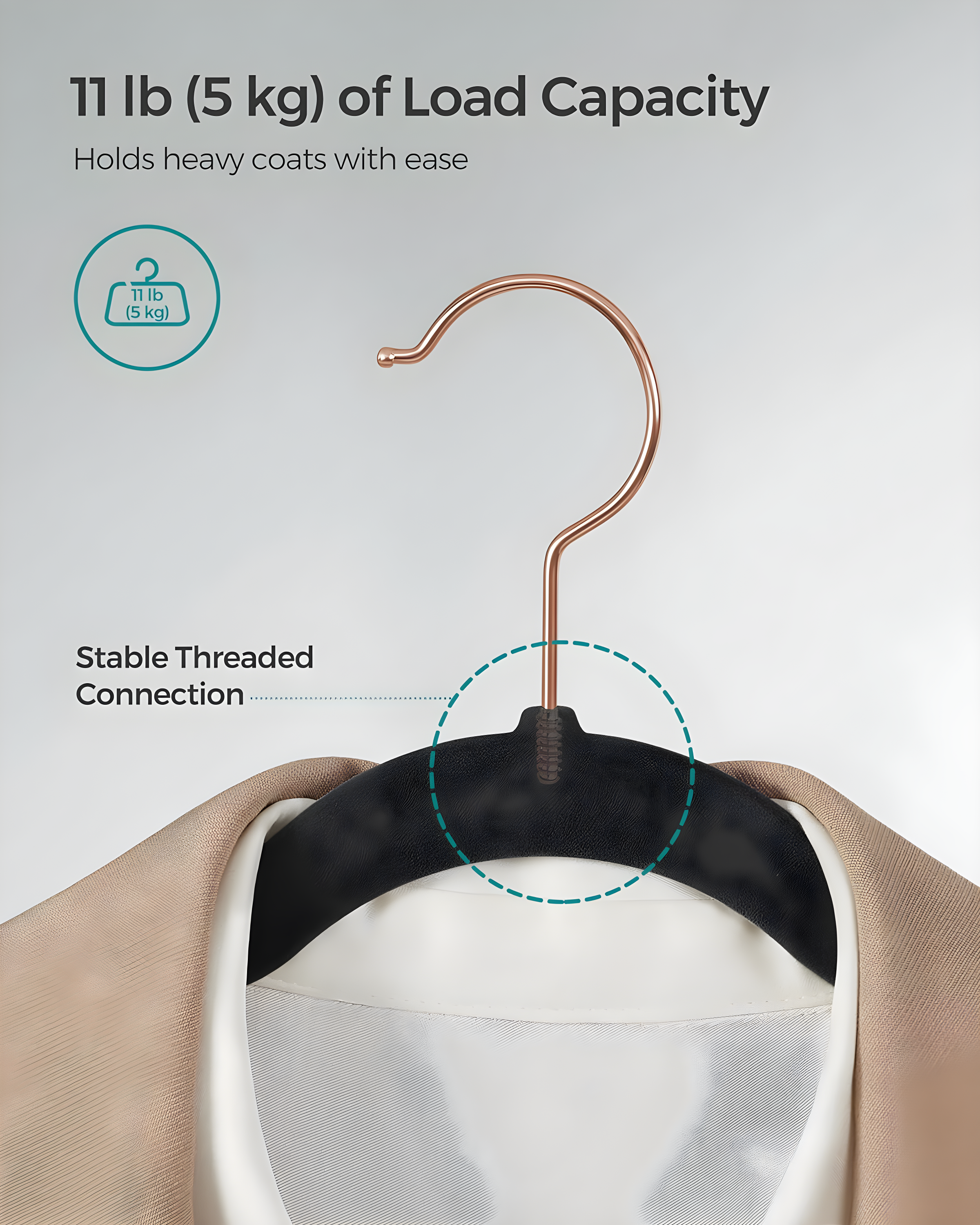 SONGMICS Velvet Hangers 50 Pack, Non-Slip with Rose Gold-Colored Swivel Hooks, Slim Space-Saving for Closet, Heavy-Duty, Black UCRF026B50