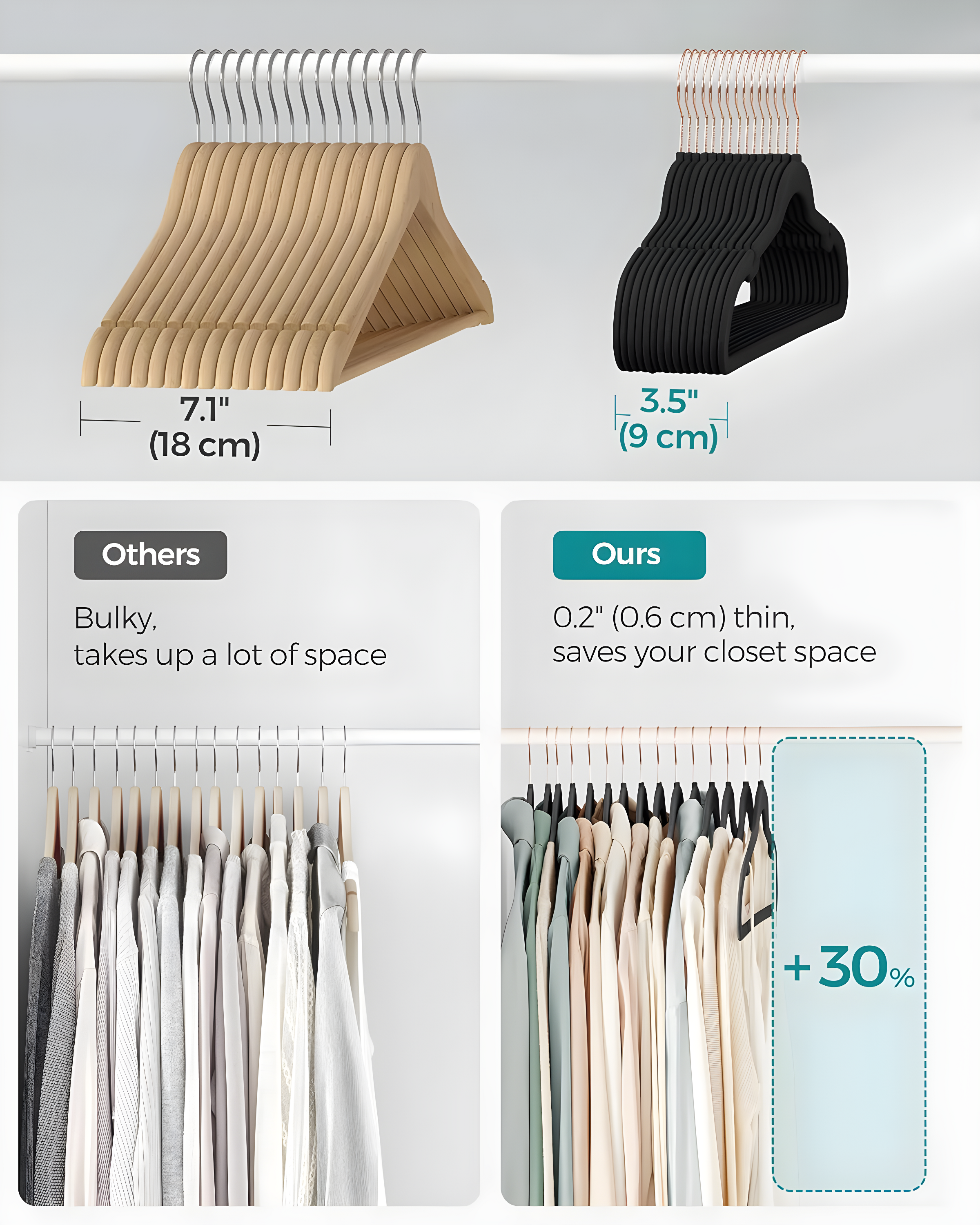 SONGMICS Velvet Hangers 50 Pack, Non-Slip with Rose Gold-Colored Swivel Hooks, Slim Space-Saving for Closet, Heavy-Duty, Black UCRF026B50
