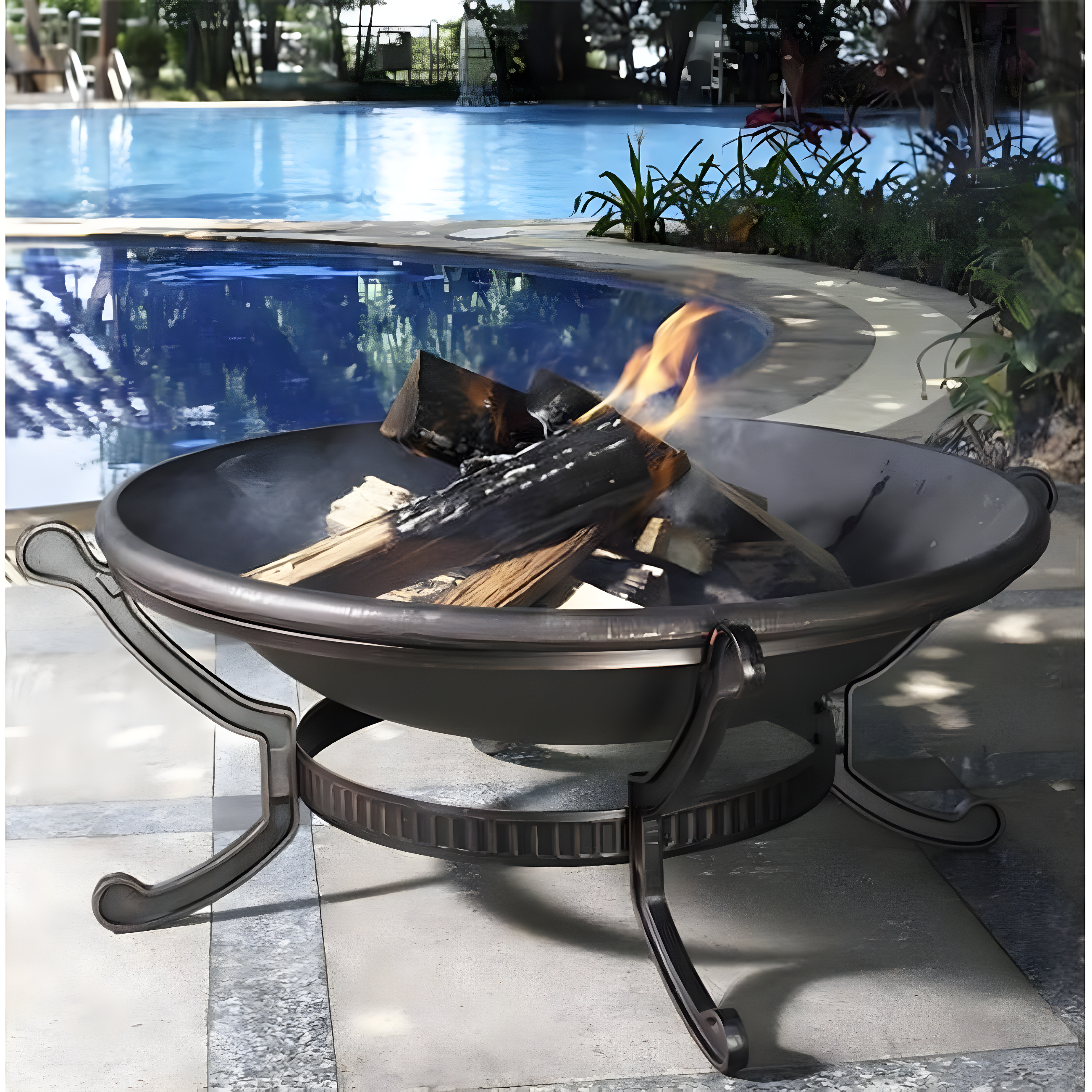 Ashland Firepit - Black - Crosley: Cast Iron Copper Finish, 35" Bowl, Mesh Guard, Poker Included