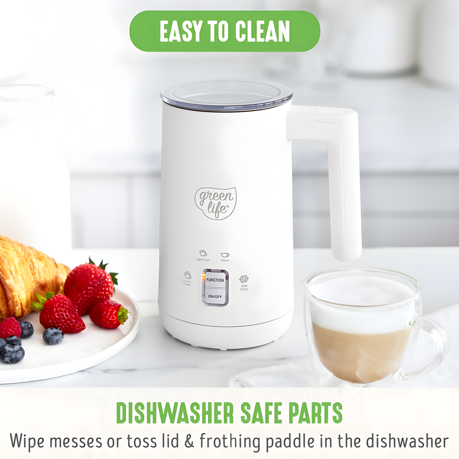 GreenLife GreenLife 10oz Electric Milk Frother, 4-in-1 Hot and Cold Milk Warmer and Steamer, PFOA / PFAS Free