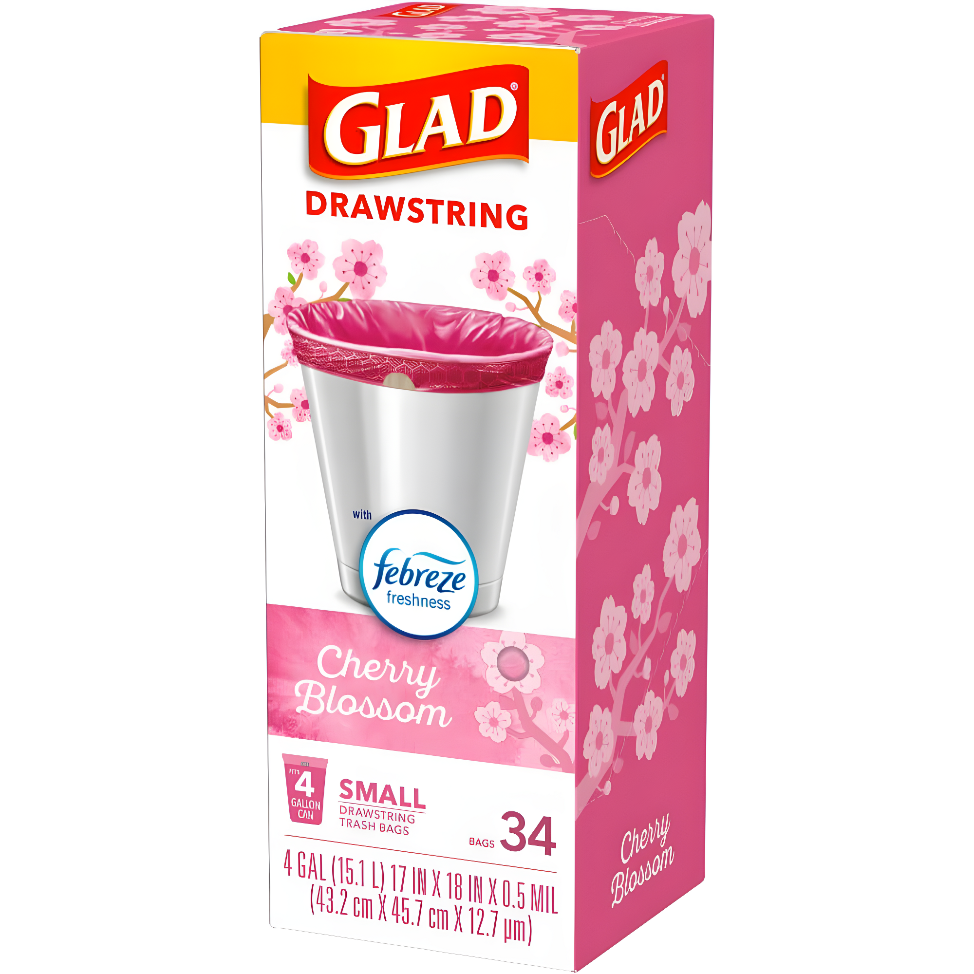 Glad Small Drawstring Trash Bags - Cherry Blossom - 34ct/4gal