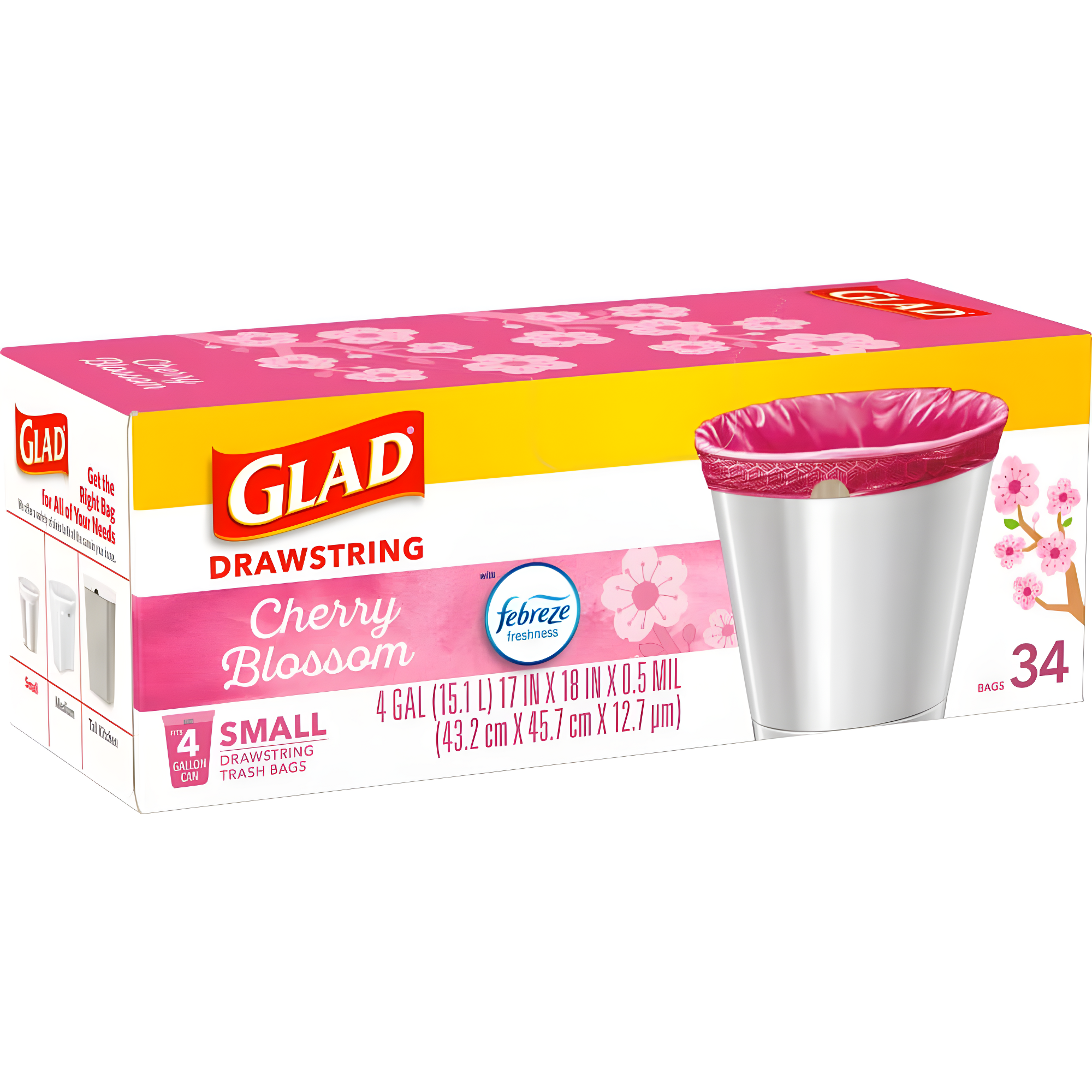 Glad Small Drawstring Trash Bags - Cherry Blossom - 34ct/4gal