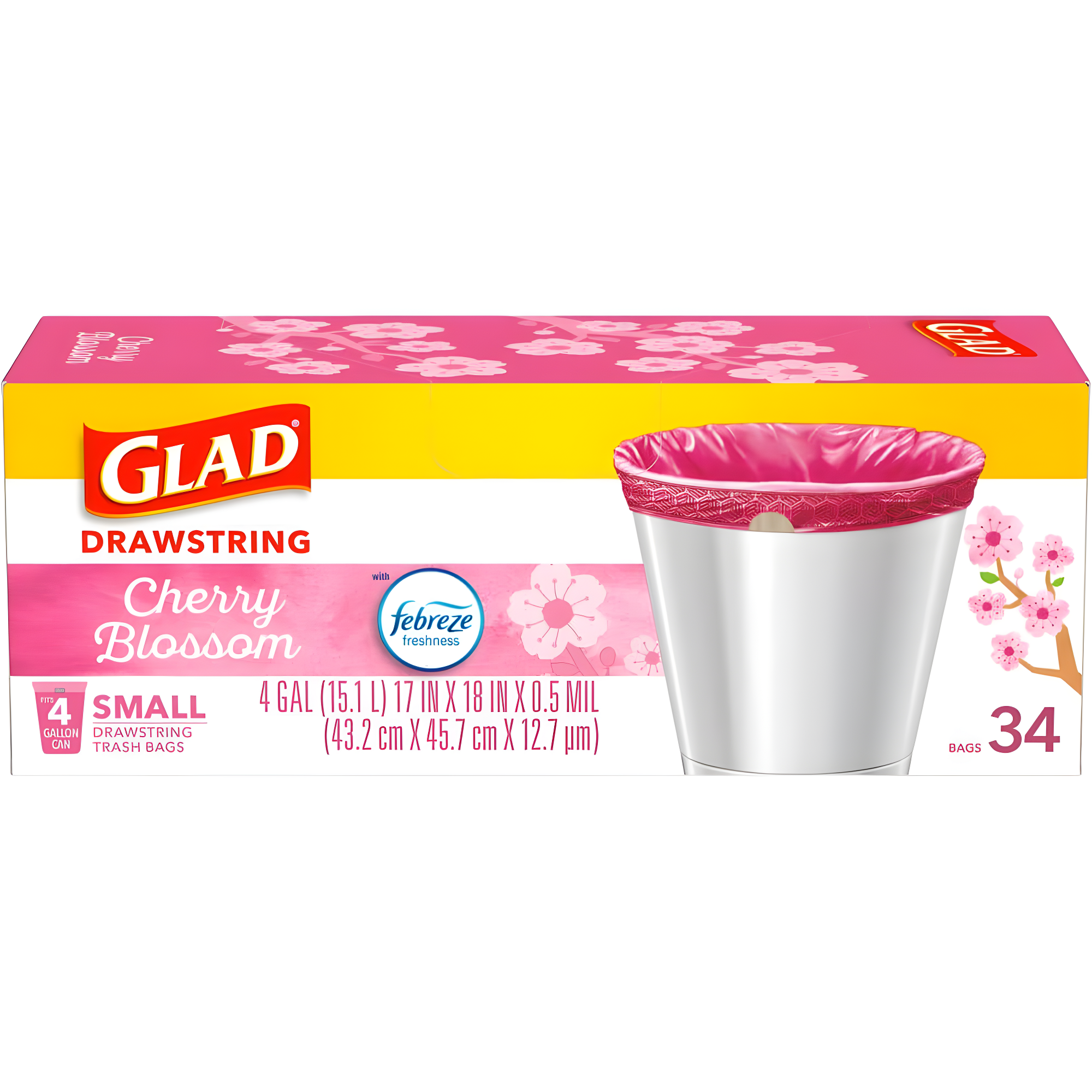 Glad Small Drawstring Trash Bags - Cherry Blossom - 34ct/4gal