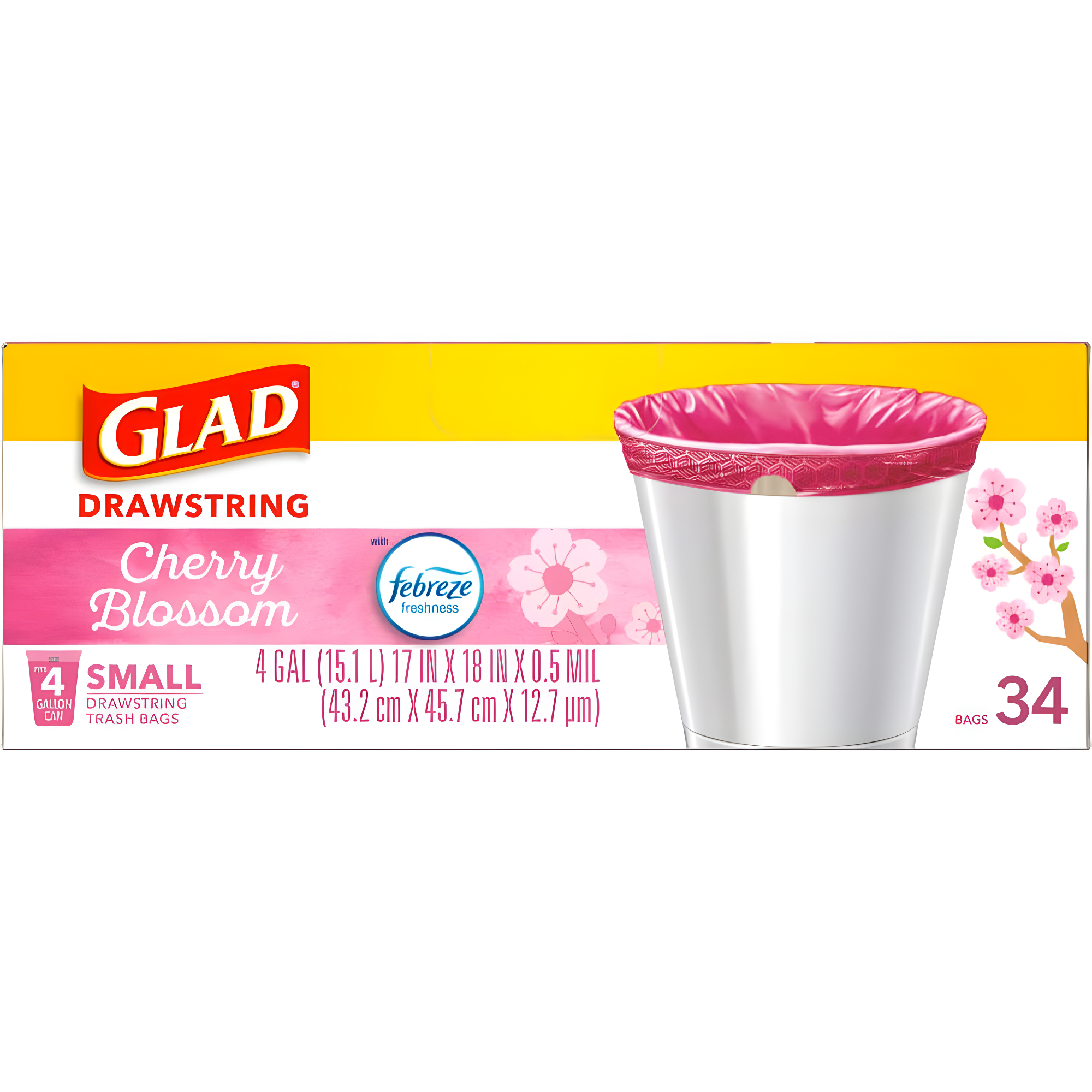 Glad Small Drawstring Trash Bags - Cherry Blossom - 34ct/4gal