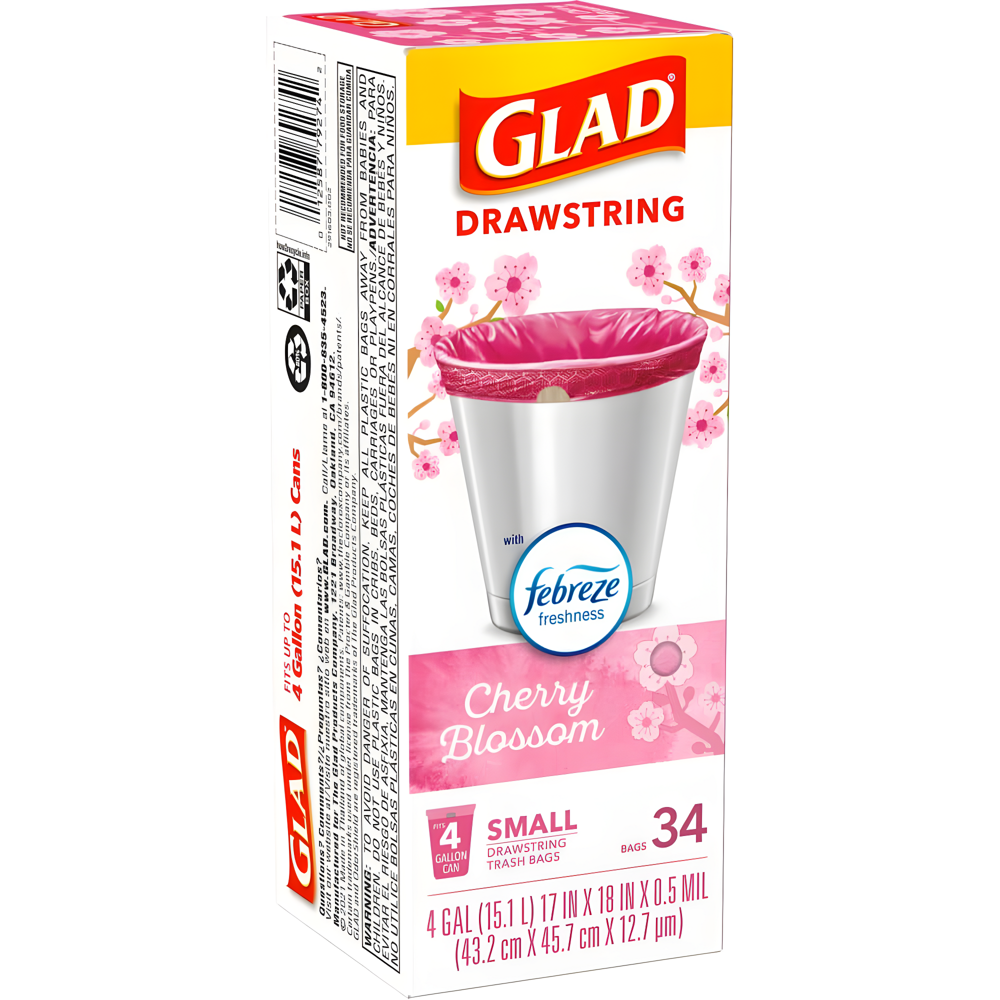 Glad Small Drawstring Trash Bags - Cherry Blossom - 34ct/4gal