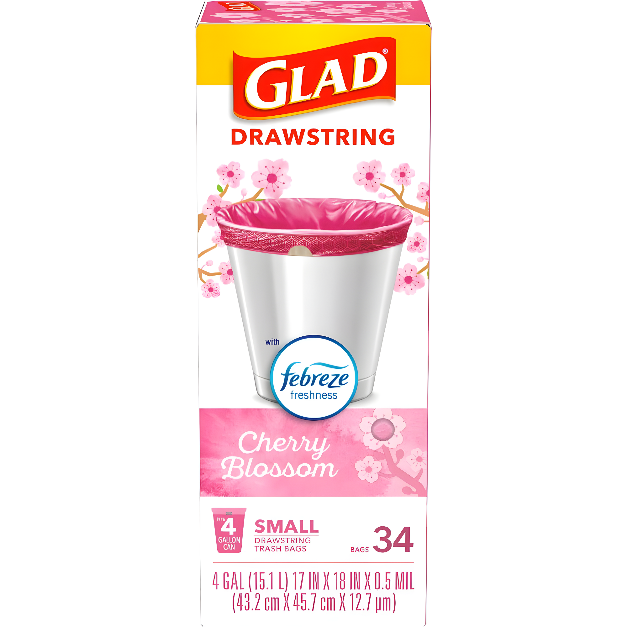 Glad Small Drawstring Trash Bags - Cherry Blossom - 34ct/4gal
