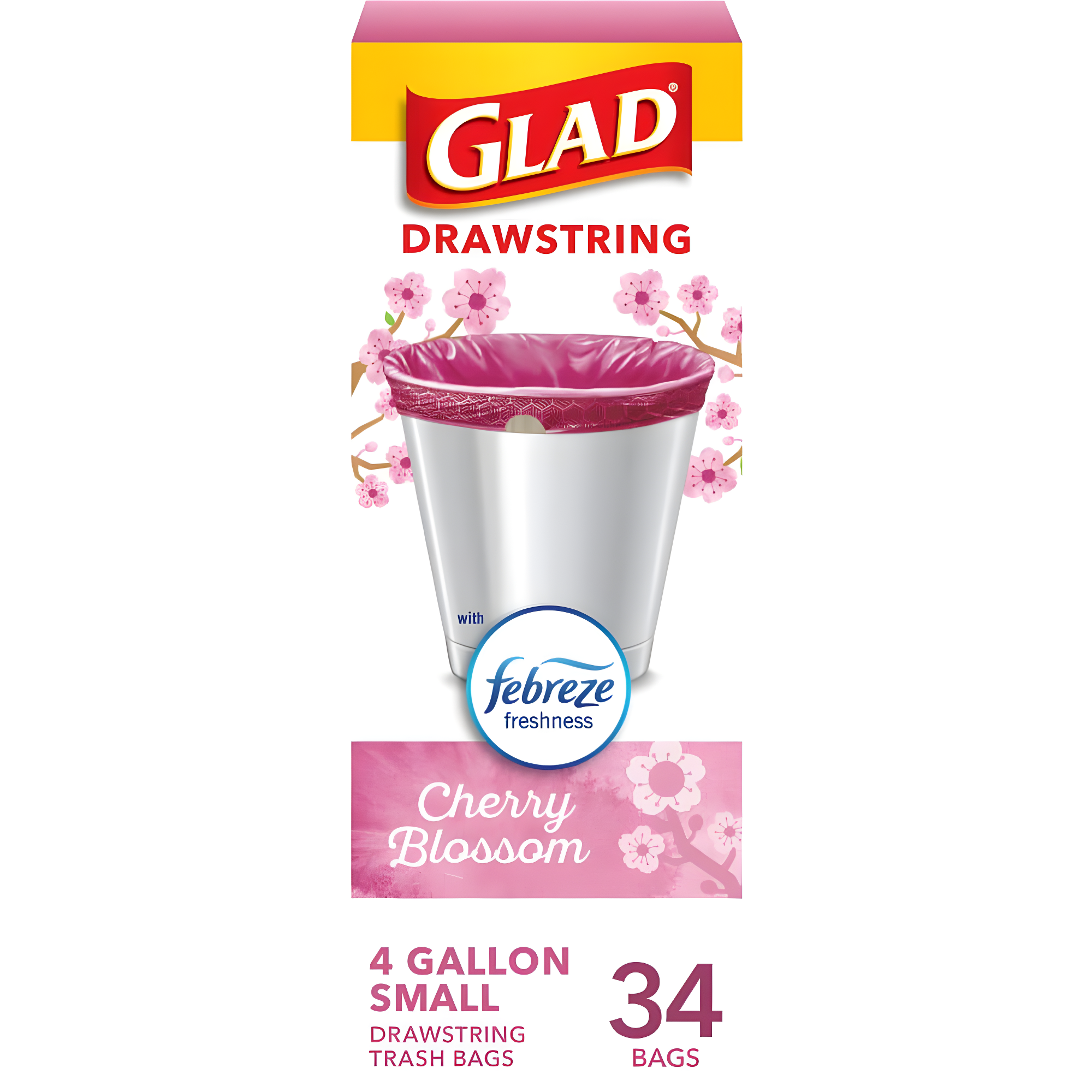 Glad Small Drawstring Trash Bags - Cherry Blossom - 34ct/4gal