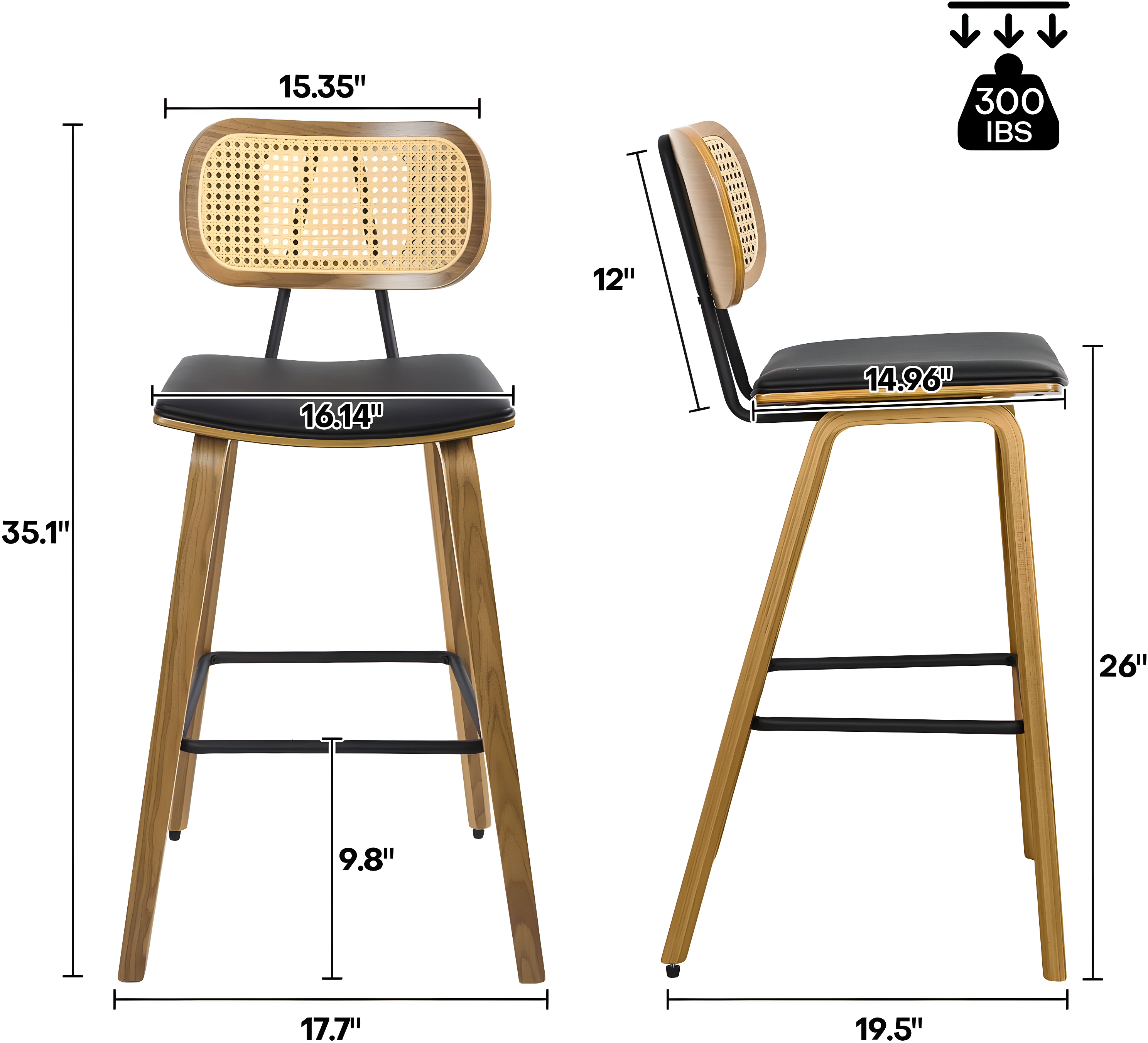 Latitude Run® 26" Upholstered Rattan Counter Height Stool (Set of 2)
