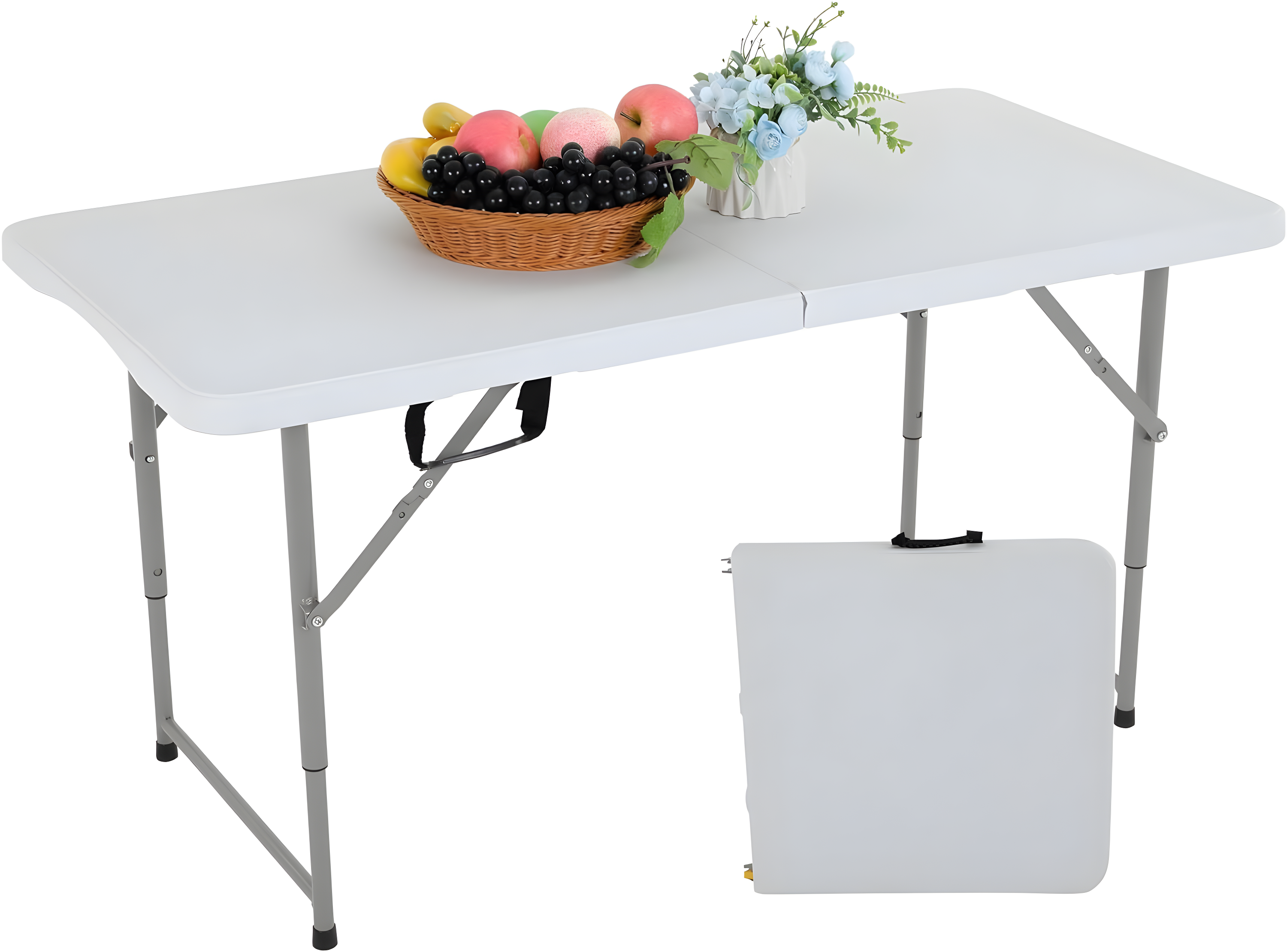 CL.HPAHKL 4 ft Folding Table with 3 Adjustable Height, Small Plastic Foldable Table with Carrying Handle, Portable Camping Table Fold in Half for Indoor Outdoor Camping, Picnic and Party, White
