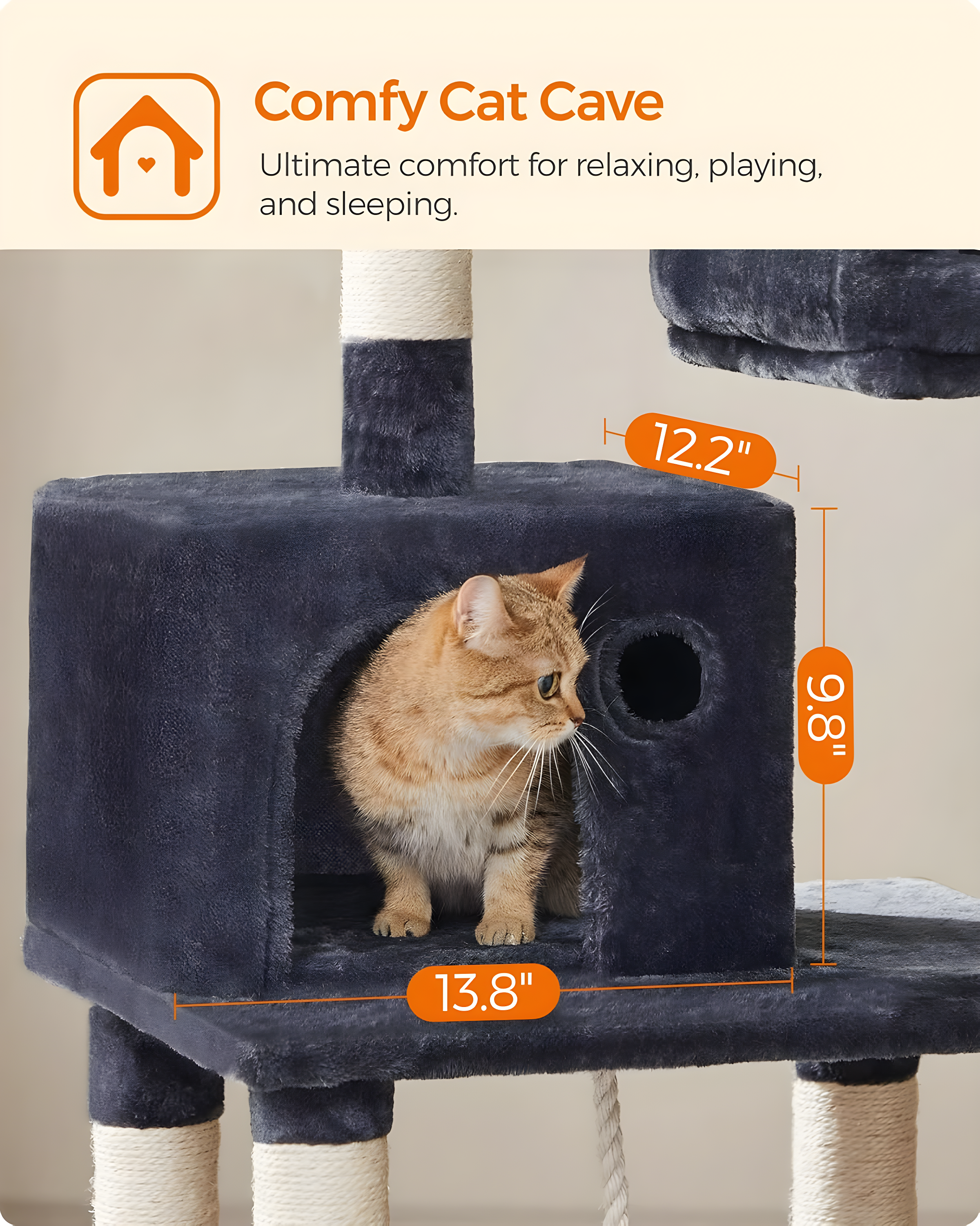 2-Level 56.3" Cat Tree with Scratching Posts & Hammock, Smoky Gray