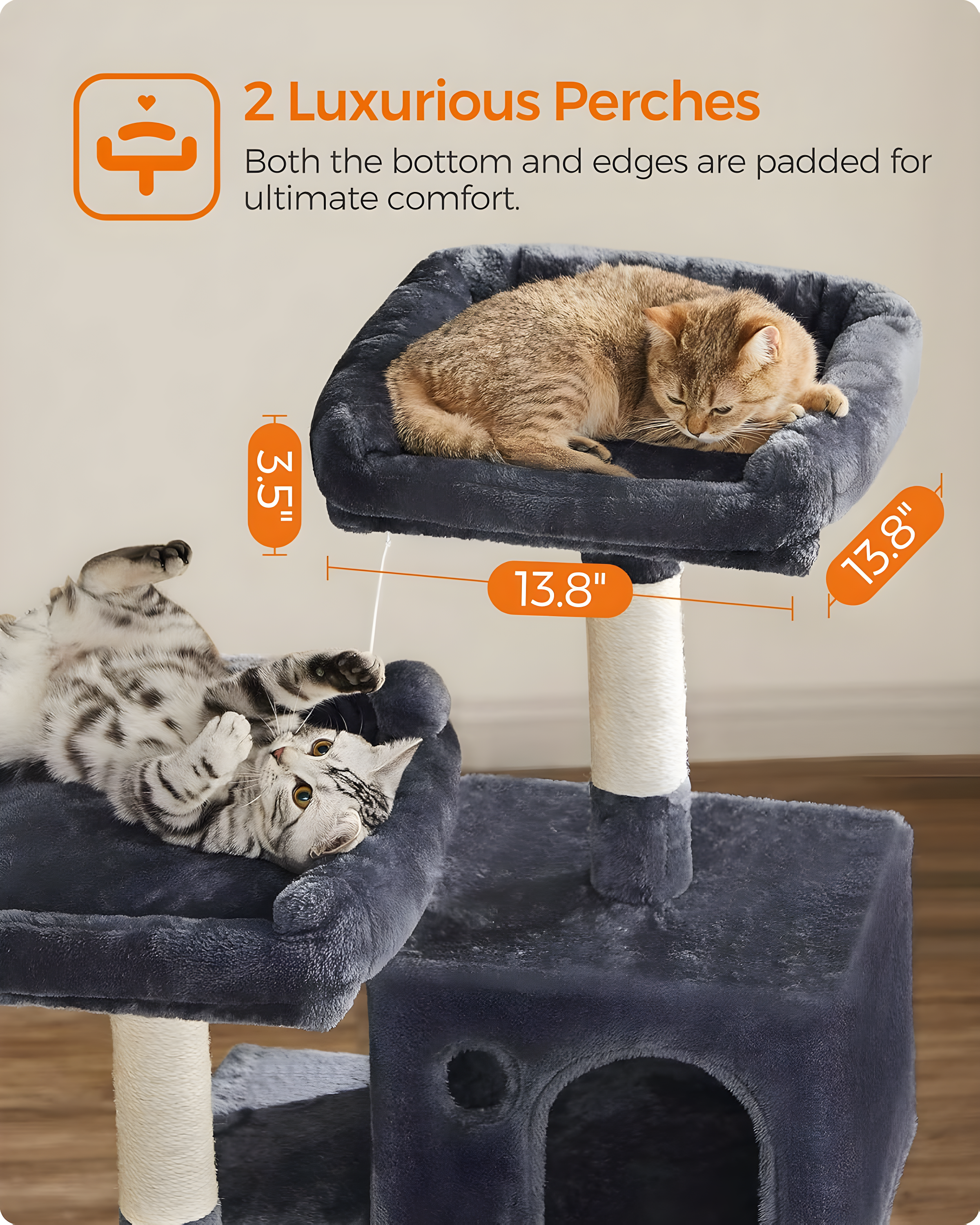 2-Level 56.3" Cat Tree with Scratching Posts & Hammock, Smoky Gray