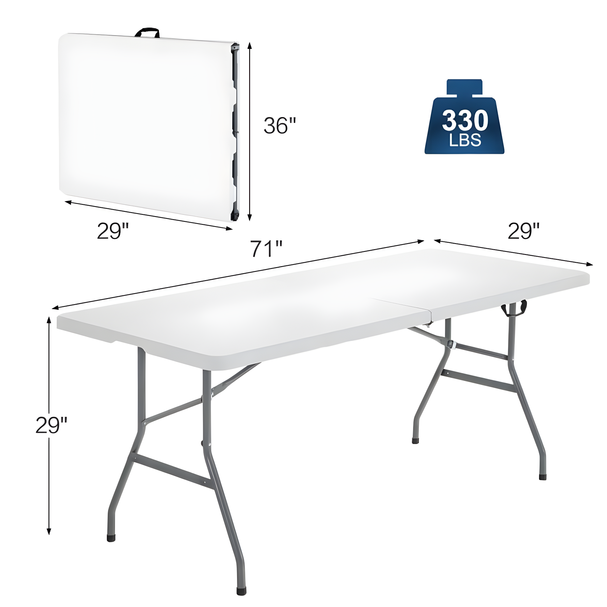 BestMassage Portable Plastic Picnic Table 8FT Outdoor Dining Table with Carrying Handle, White