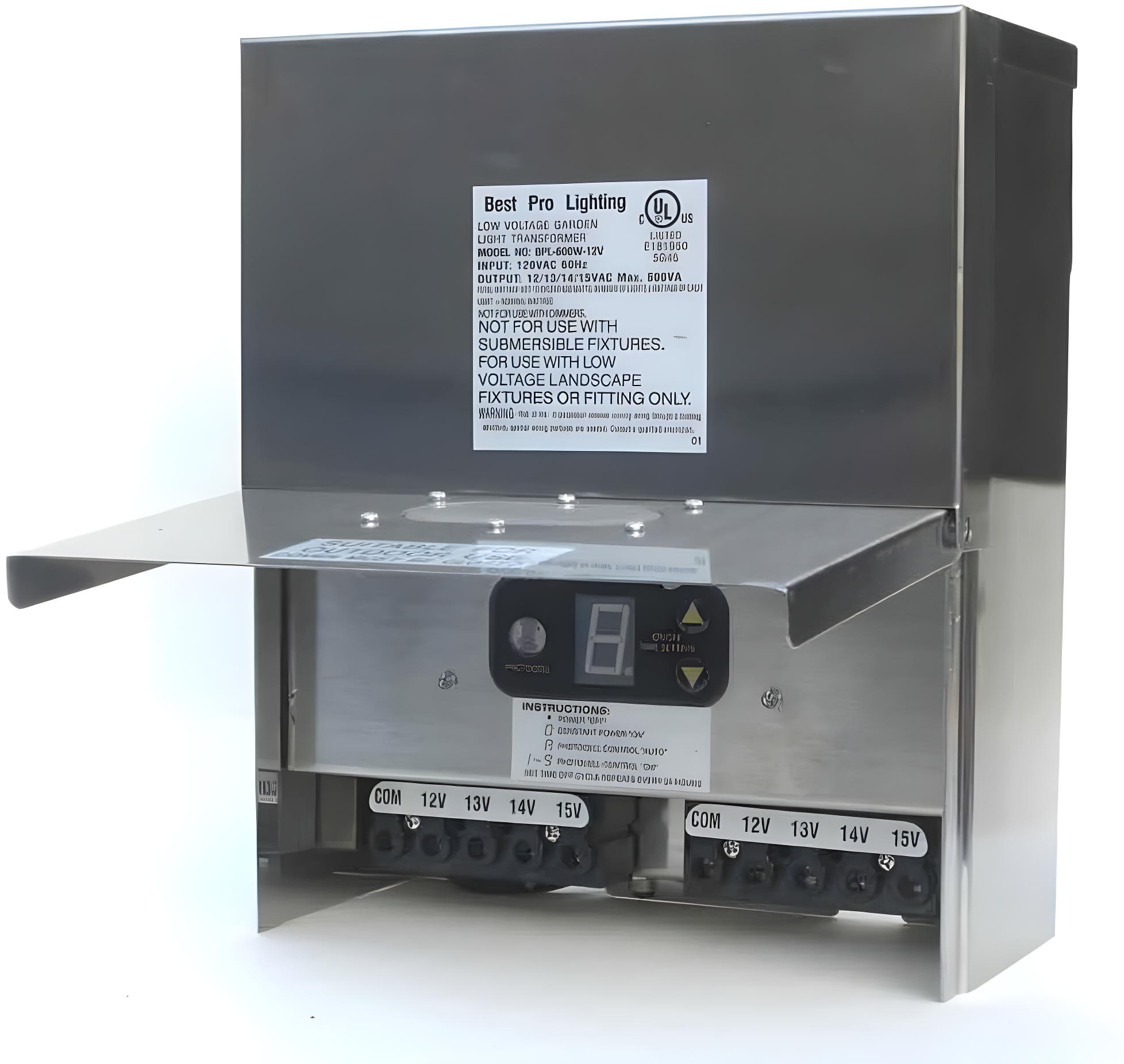 Best Pro Lighting 600W Multi Tap 12V - 15V Stainless Steel Low Voltage Landscape Light Transformer BPL600W-12VSS