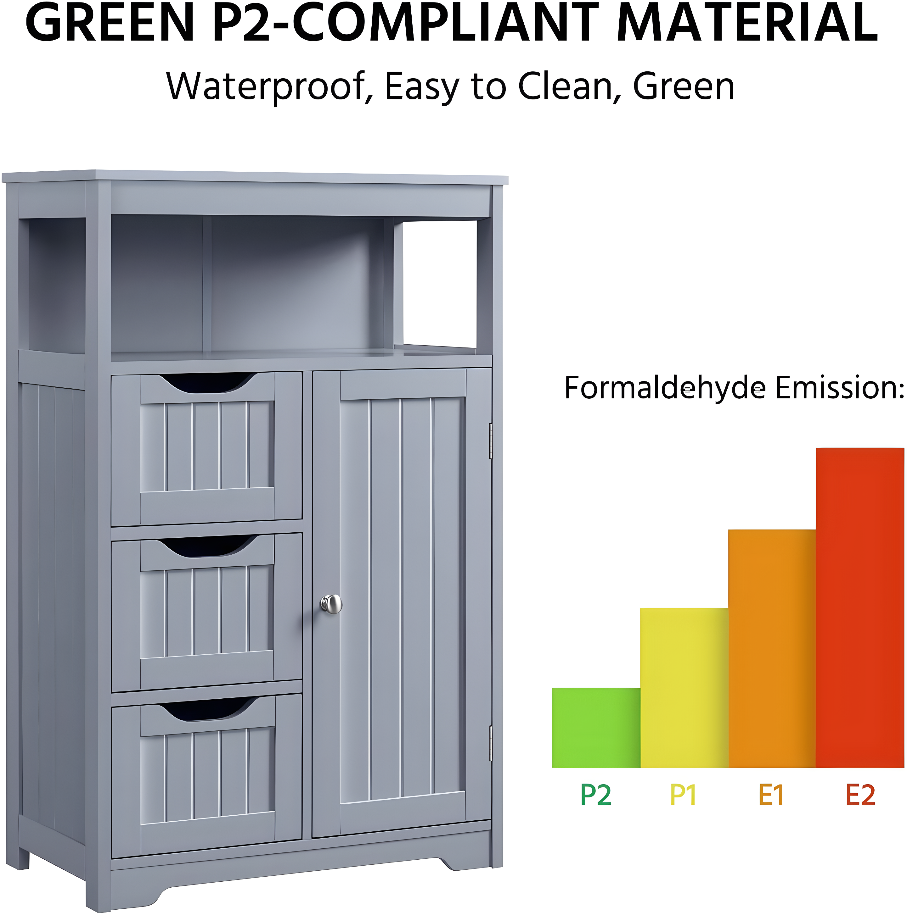 Wooden Bathroom Floor Cabinet w/ Drawers, Kitchen Cupboard Living Room Cabinet