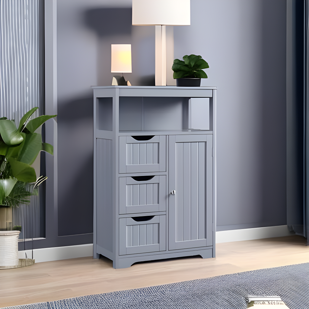 Wooden Bathroom Floor Cabinet w/ Drawers, Kitchen Cupboard Living Room Cabinet