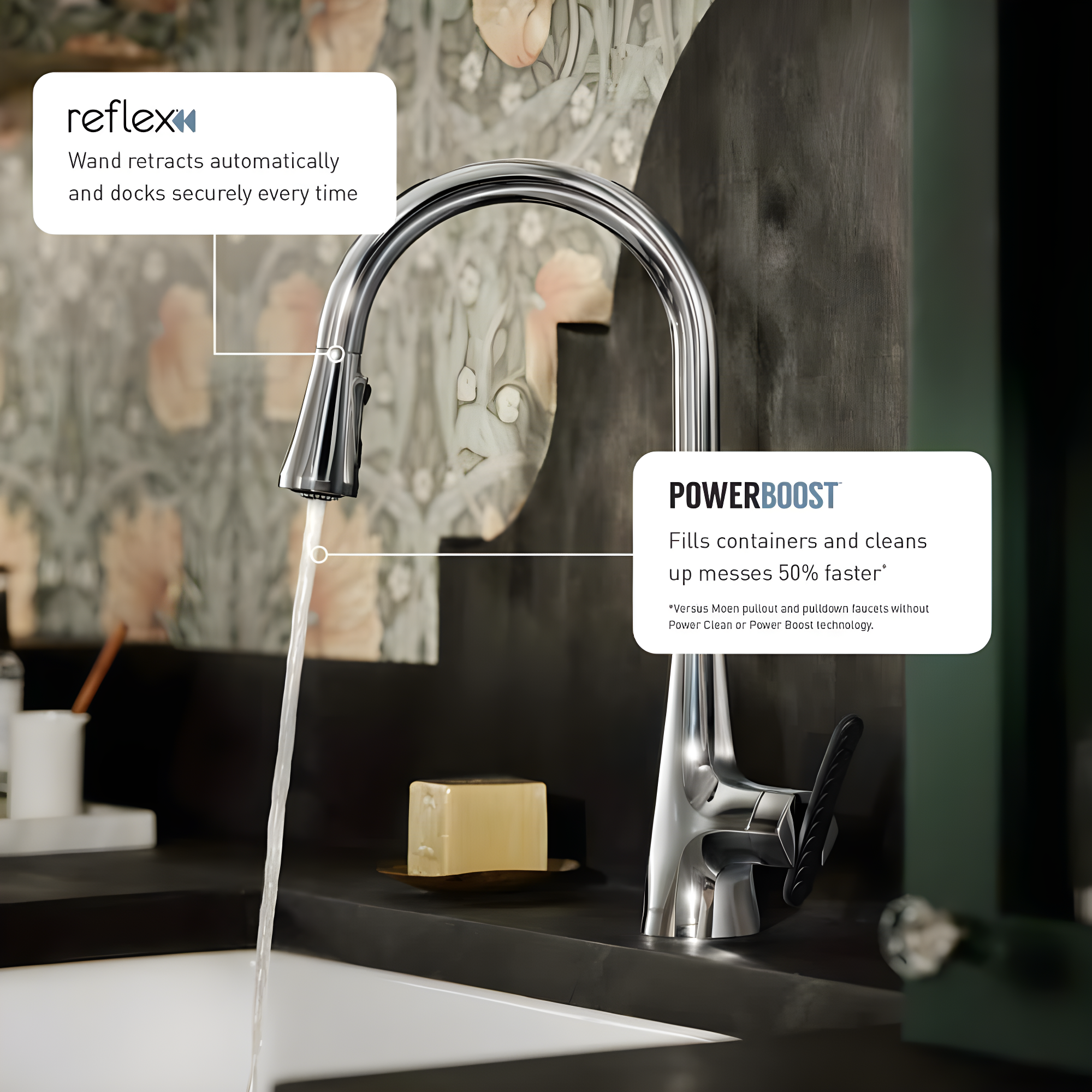 Moen Sleek Pull Down Single Handle Kitchen Faucet with Power Boost Technology and Duralock
