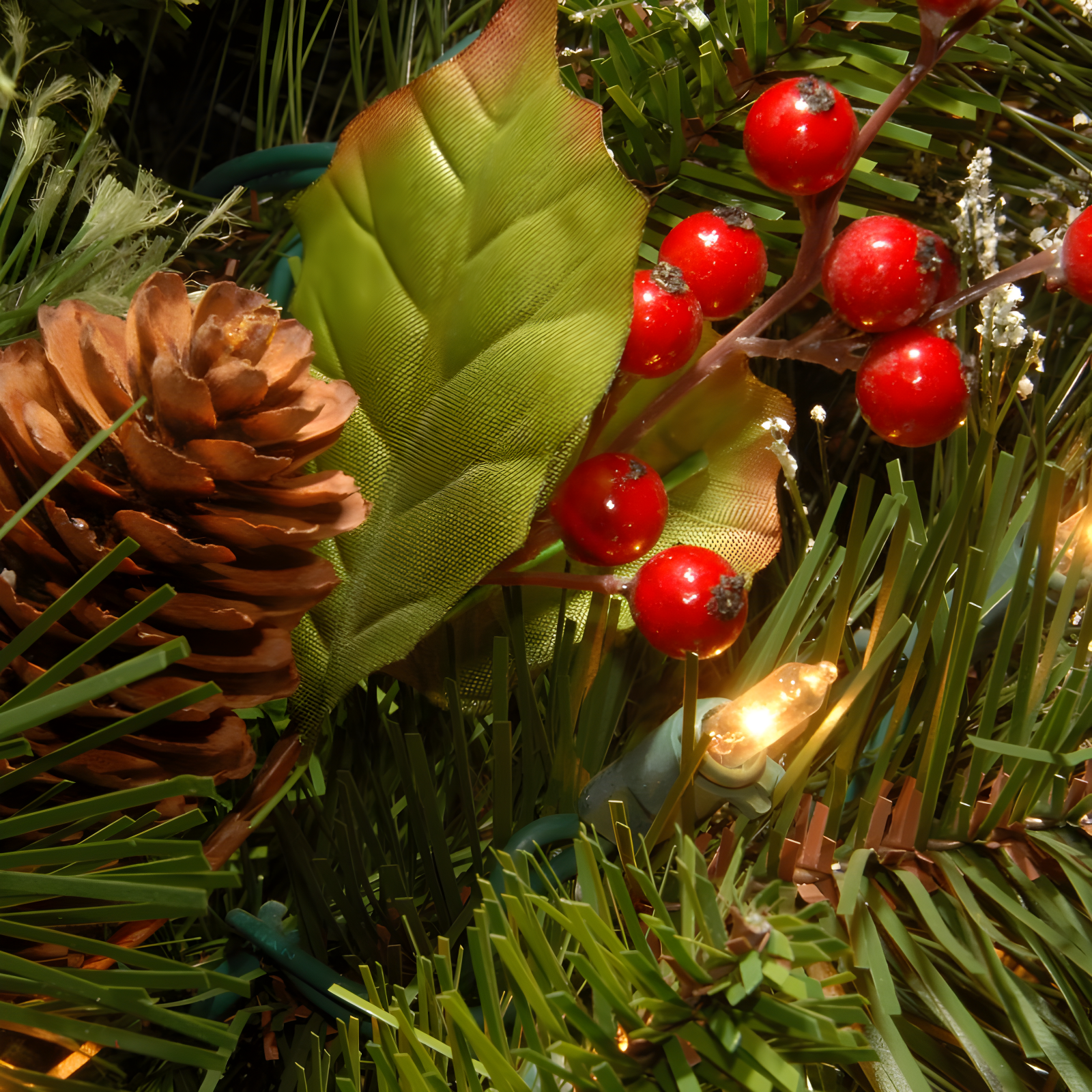 24" Prelit Wintry Pine Christmas Wreath with Cones and Berries White Lights - National Tree Company