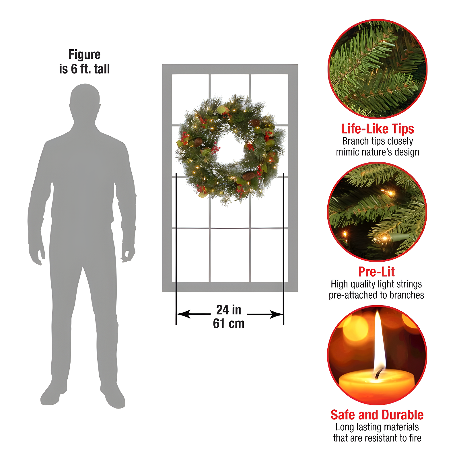 24" Prelit Wintry Pine Christmas Wreath with Cones and Berries White Lights - National Tree Company