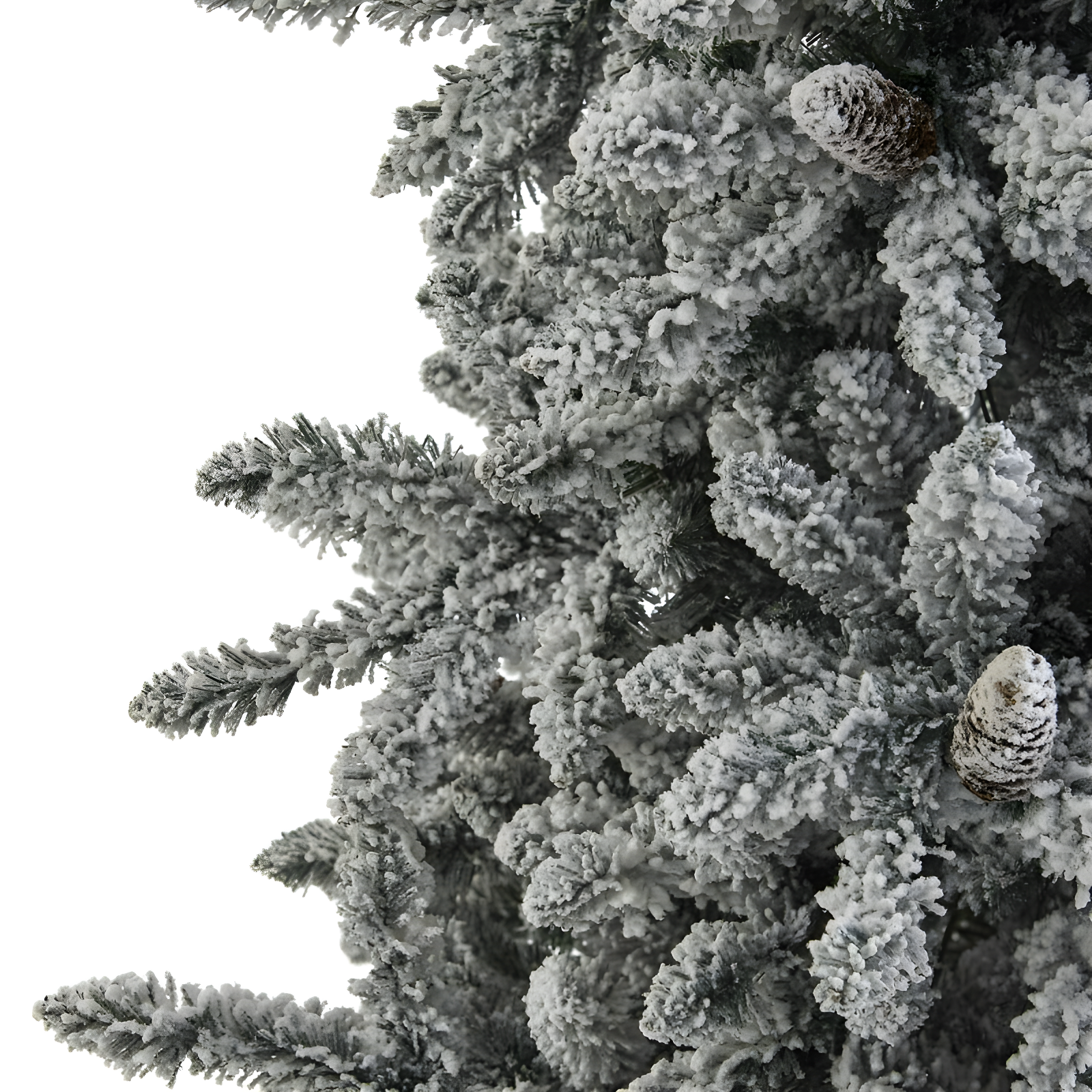 Nearly Natural 7.5' Pre-Lit LED Flocked Slim Livingston Fir with Pinecones, Electric Powered