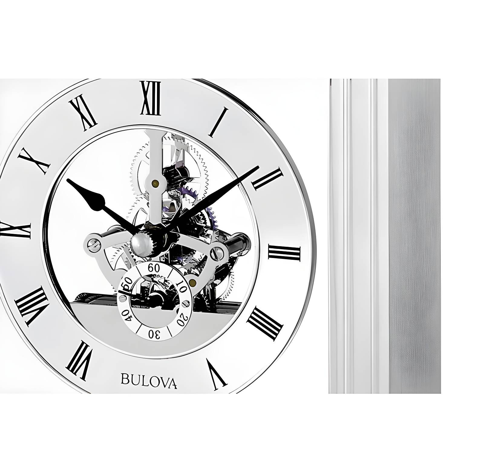 Bulova Roman Numeral Stainless Steel Quartz Movement / Crystal Tabletop Clock with Alarm in Silver