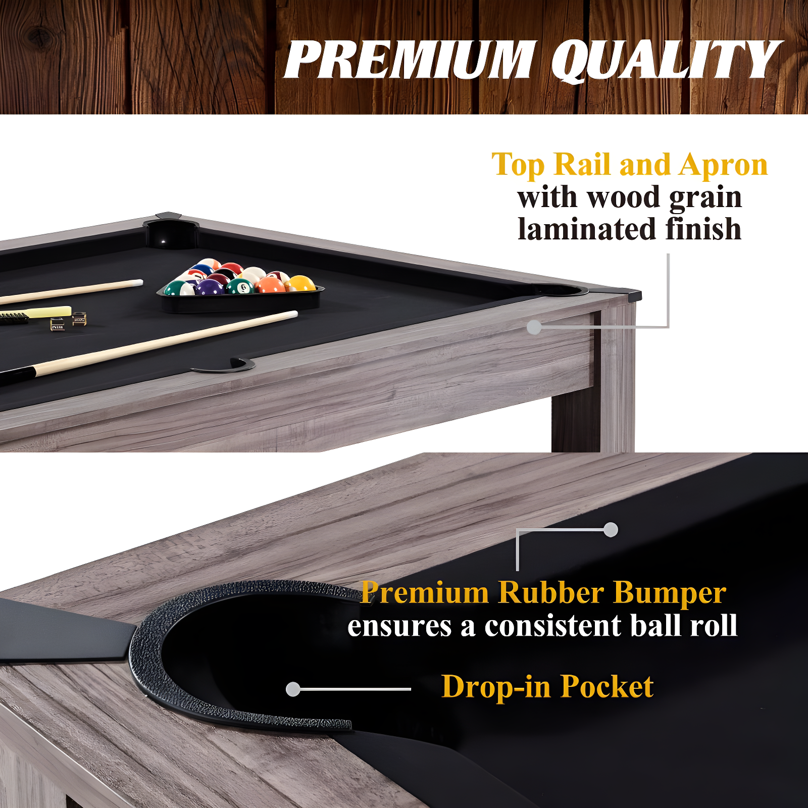 Barrington Billiards Monteray 7’ Pool Table, 3-in-1 with Dining Top & Rolling Storage Caddy