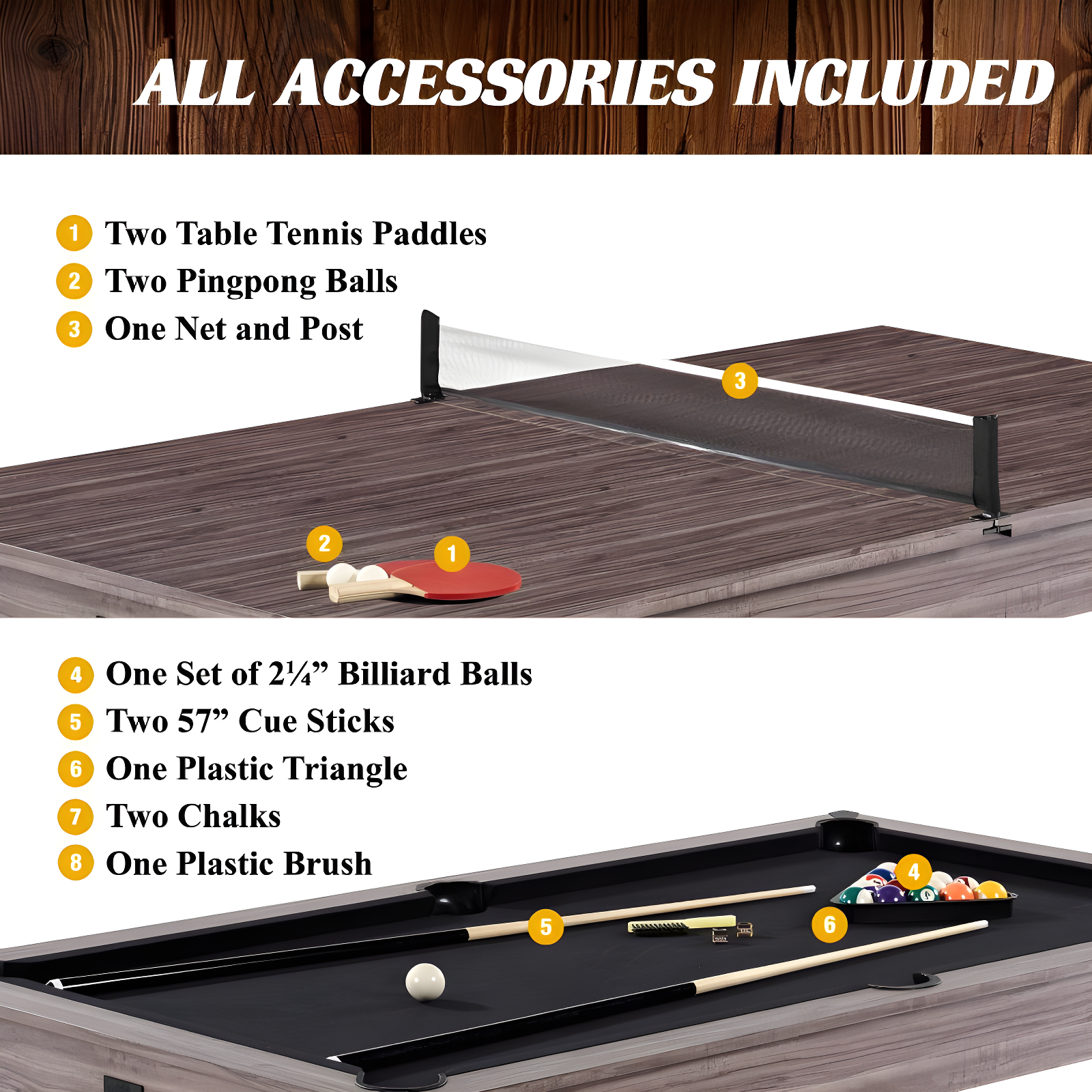 Barrington Billiards Monteray 7’ Pool Table, 3-in-1 with Dining Top & Rolling Storage Caddy