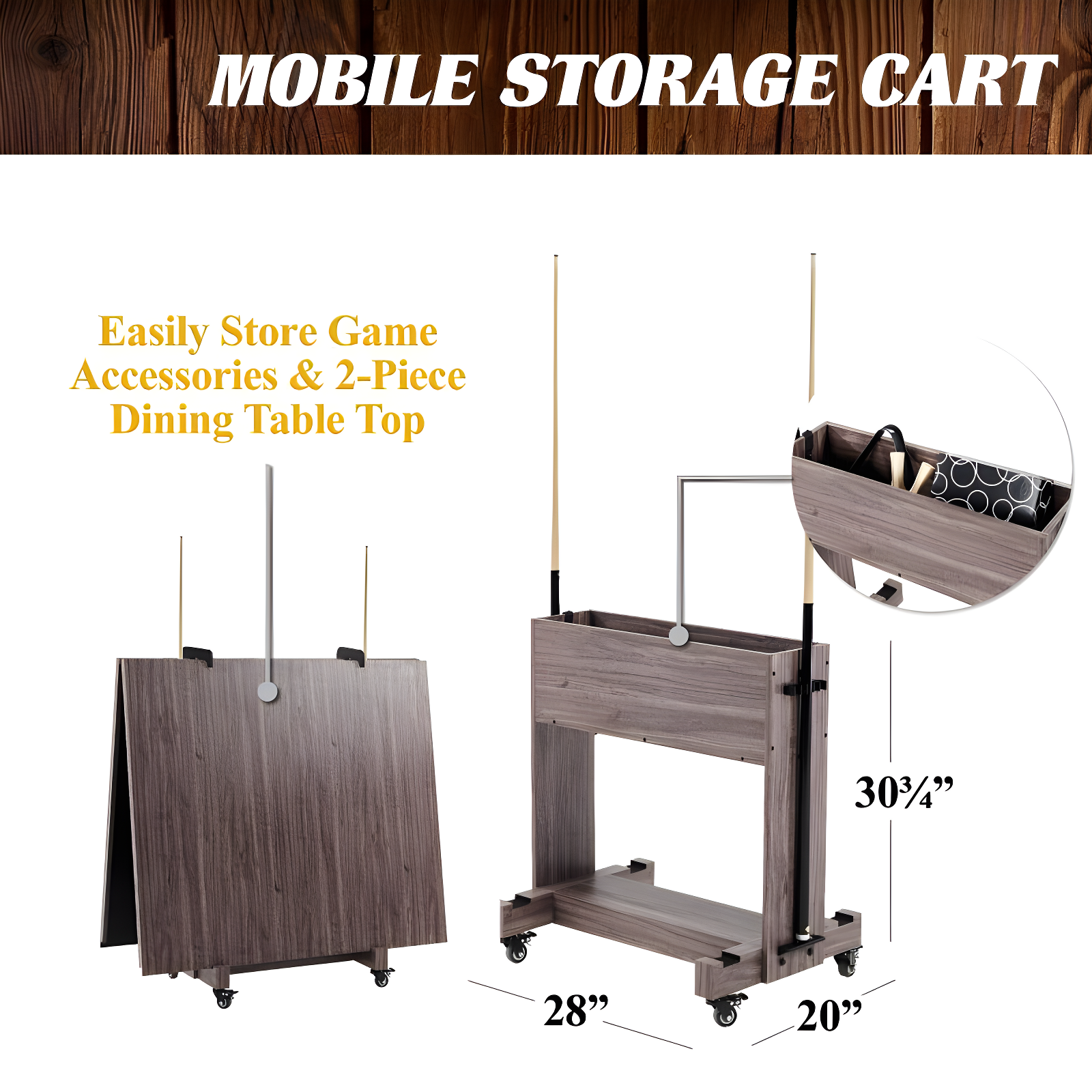 Barrington Billiards Monteray 7’ Pool Table, 3-in-1 with Dining Top & Rolling Storage Caddy