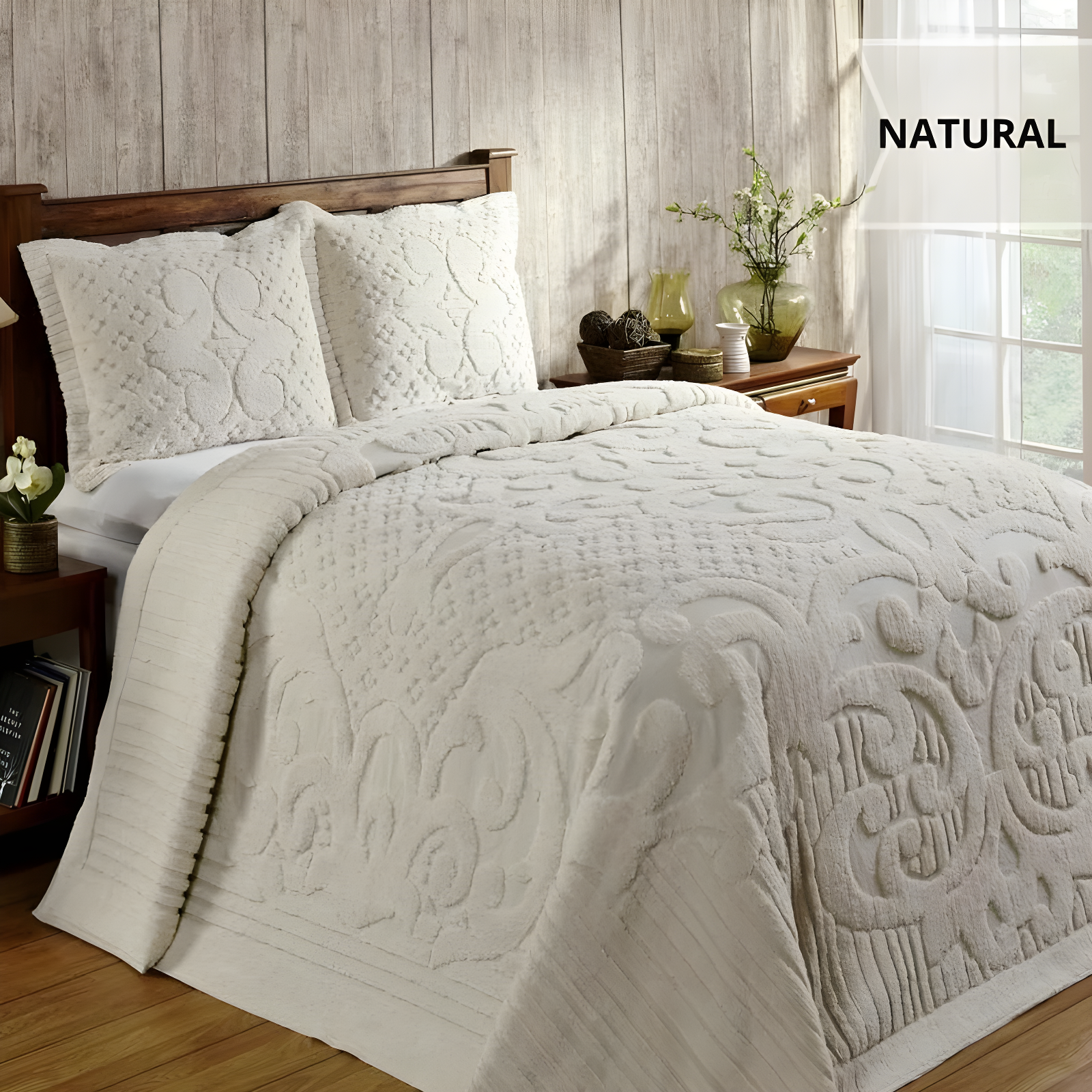 Ashton 100% Cotton Traditional Tufted Medallion Pattern Coverlet/Bedspread