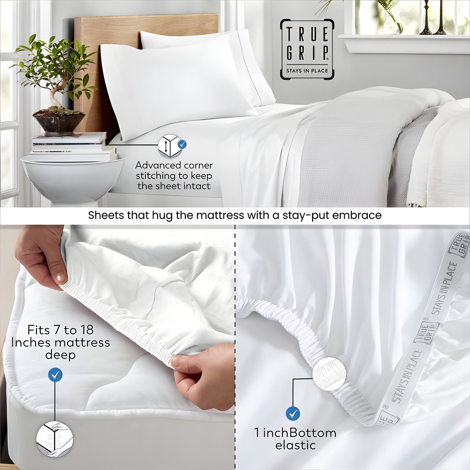 Full 400 Thread Count Wrinkle Free Cotton Solid Sheet Set White - Purity Home: Sateen Weave, Deep Pocket Fitted, OEKO-TEX Certified