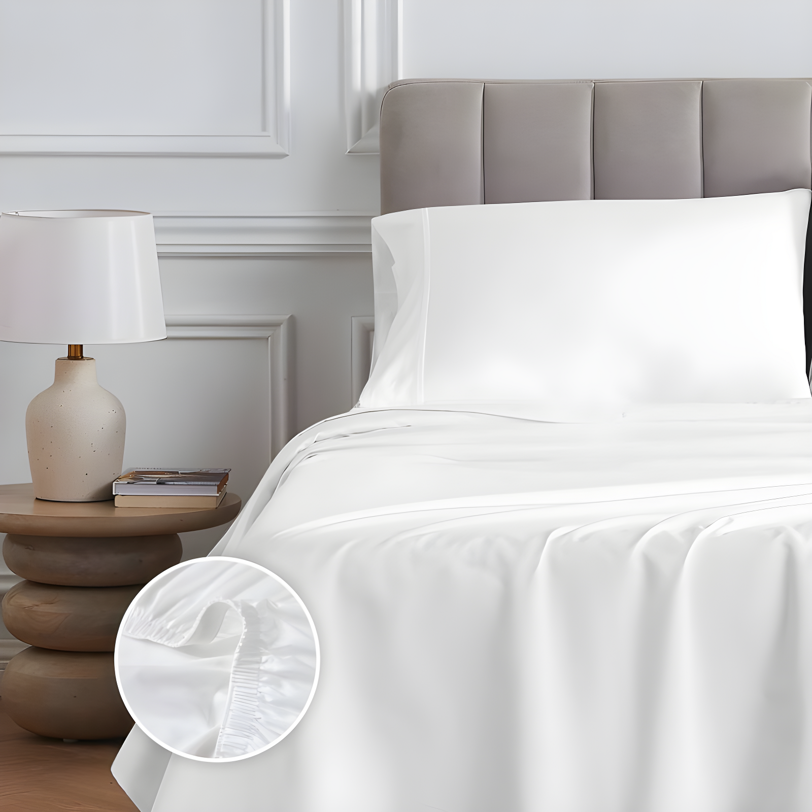 Full 400 Thread Count Wrinkle Free Cotton Solid Sheet Set White - Purity Home: Sateen Weave, Deep Pocket Fitted, OEKO-TEX Certified
