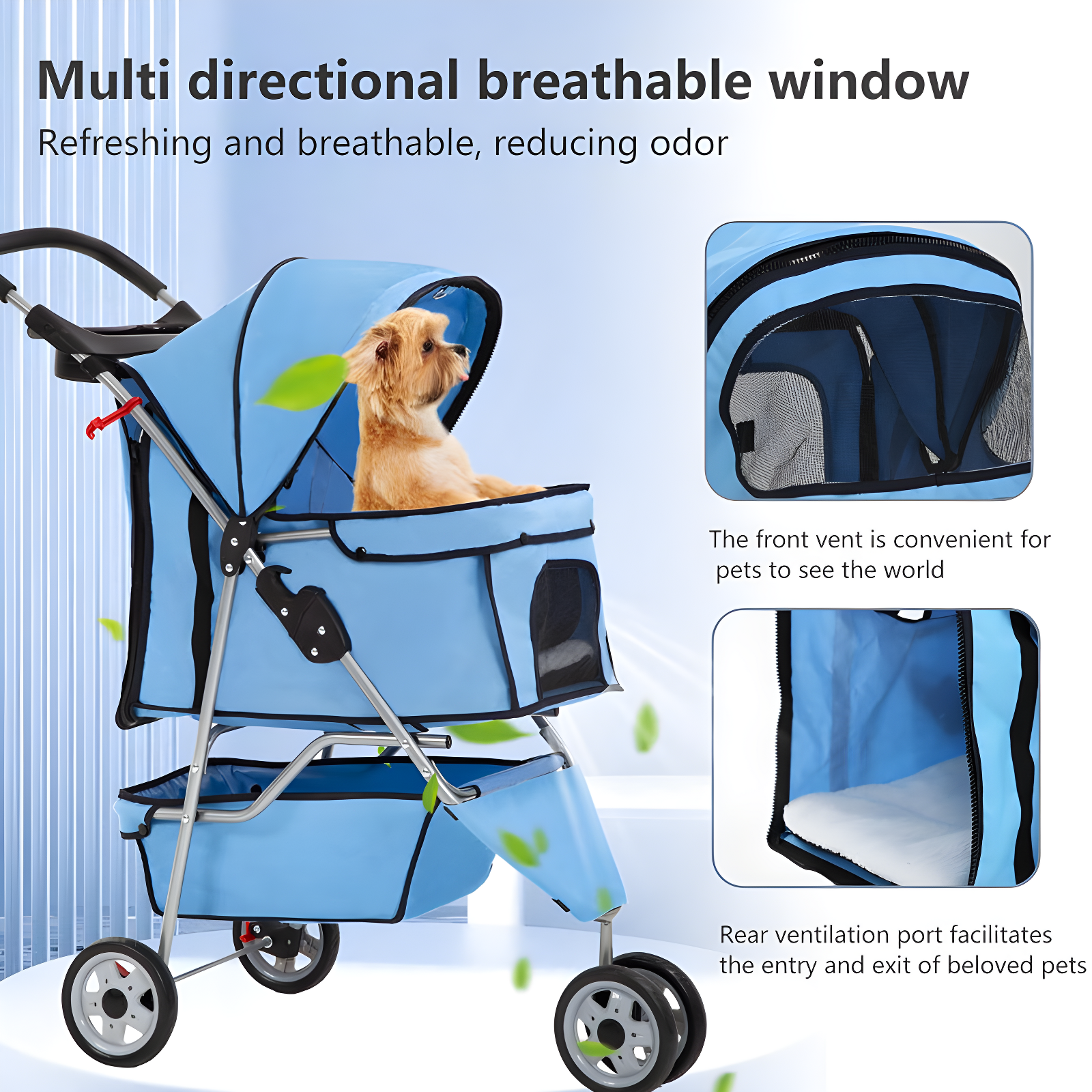 ToccoLeggero Pet Stroller Foldable Dog Stroller 3-Wheel Durable Cat Jogger Stroller For Small And Medium Dogs Cats With Washable Liner Storage Basket Cup Holder