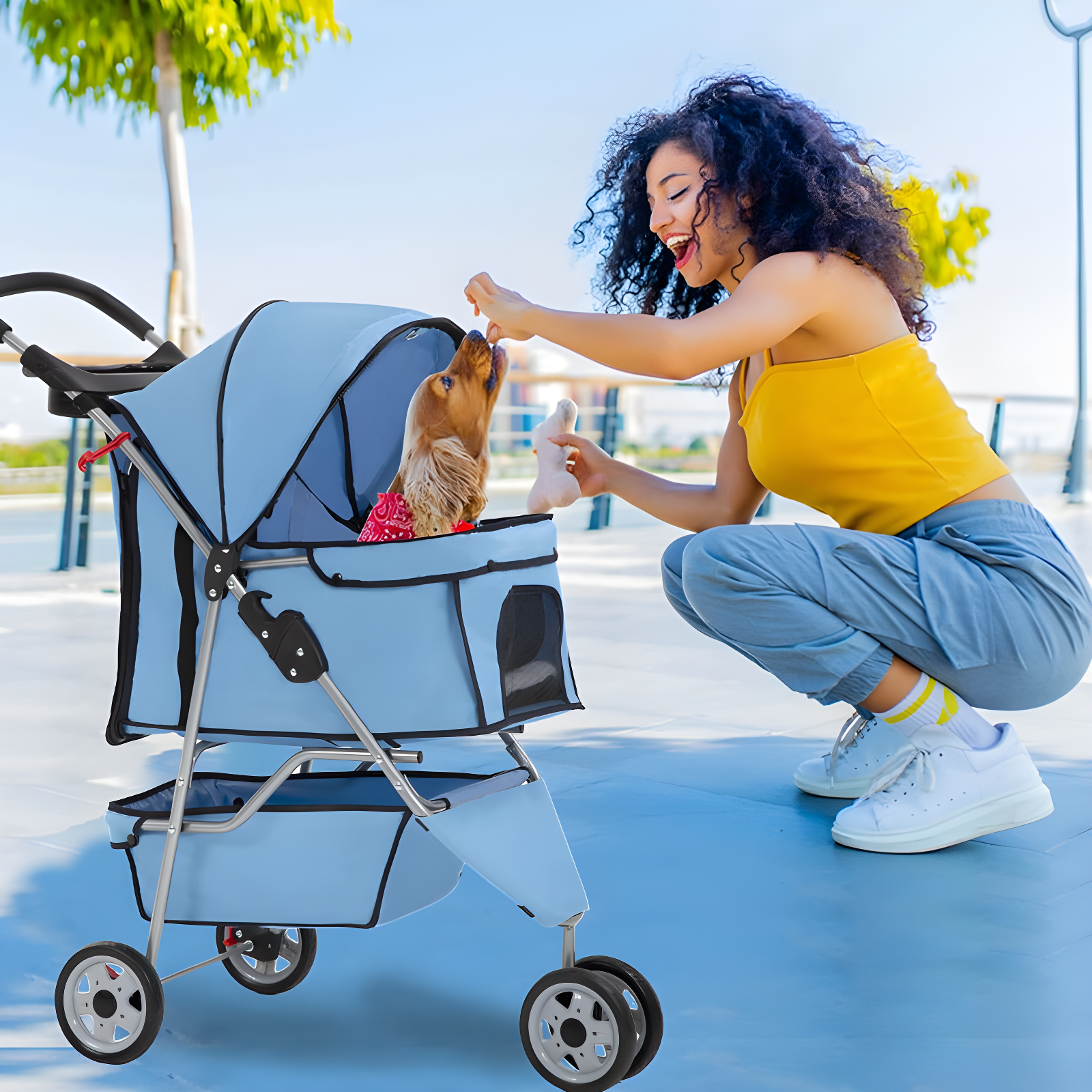 ToccoLeggero Pet Stroller Foldable Dog Stroller 3-Wheel Durable Cat Jogger Stroller For Small And Medium Dogs Cats With Washable Liner Storage Basket Cup Holder
