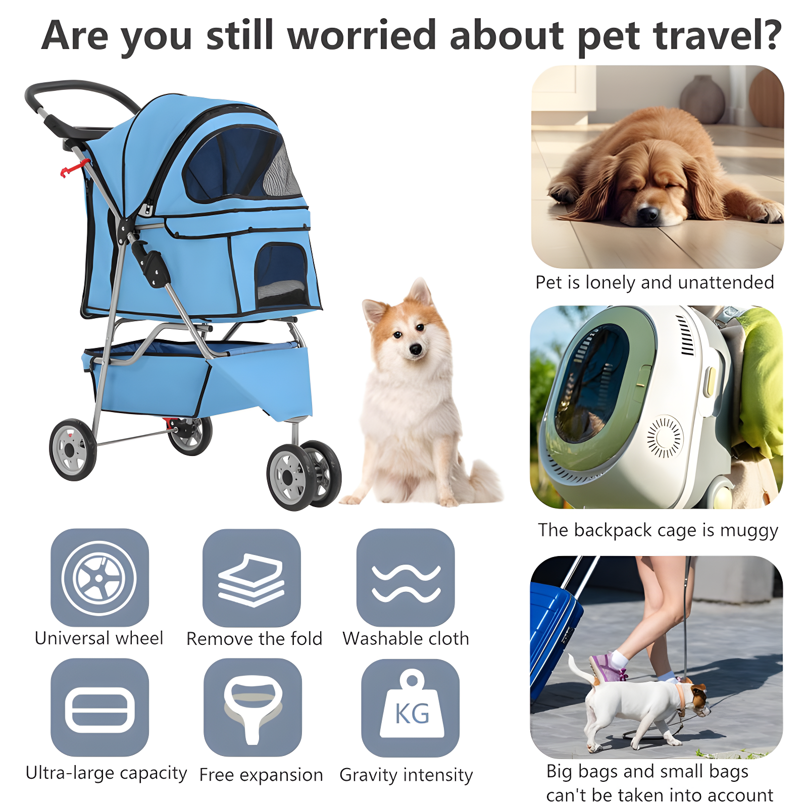 ToccoLeggero Pet Stroller Foldable Dog Stroller 3-Wheel Durable Cat Jogger Stroller For Small And Medium Dogs Cats With Washable Liner Storage Basket Cup Holder