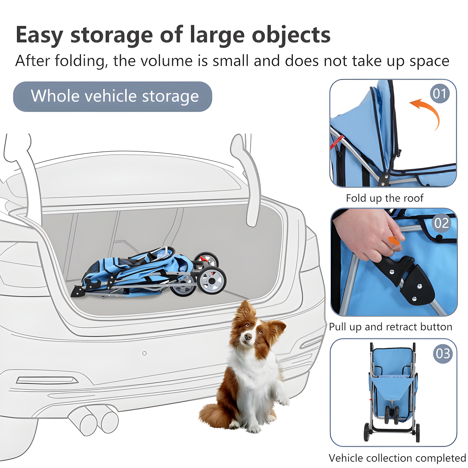 ToccoLeggero Pet Stroller Foldable Dog Stroller 3-Wheel Durable Cat Jogger Stroller For Small And Medium Dogs Cats With Washable Liner Storage Basket Cup Holder