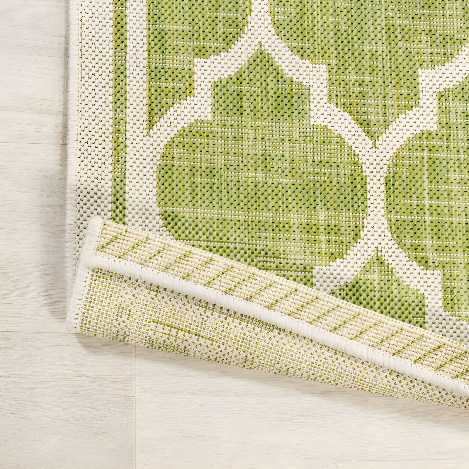 2' x 8' Trebol Moroccan Trellis Textured Weave Indoor/Outdoor Runner Rug, Green/Cream - JONATHAN Y