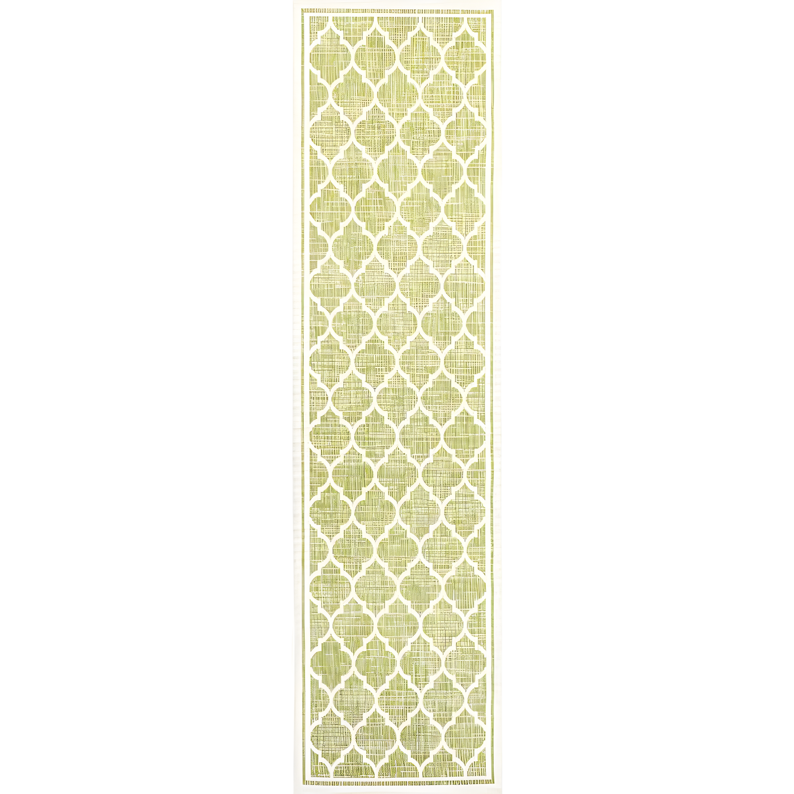 2' x 8' Trebol Moroccan Trellis Textured Weave Indoor/Outdoor Runner Rug, Green/Cream - JONATHAN Y