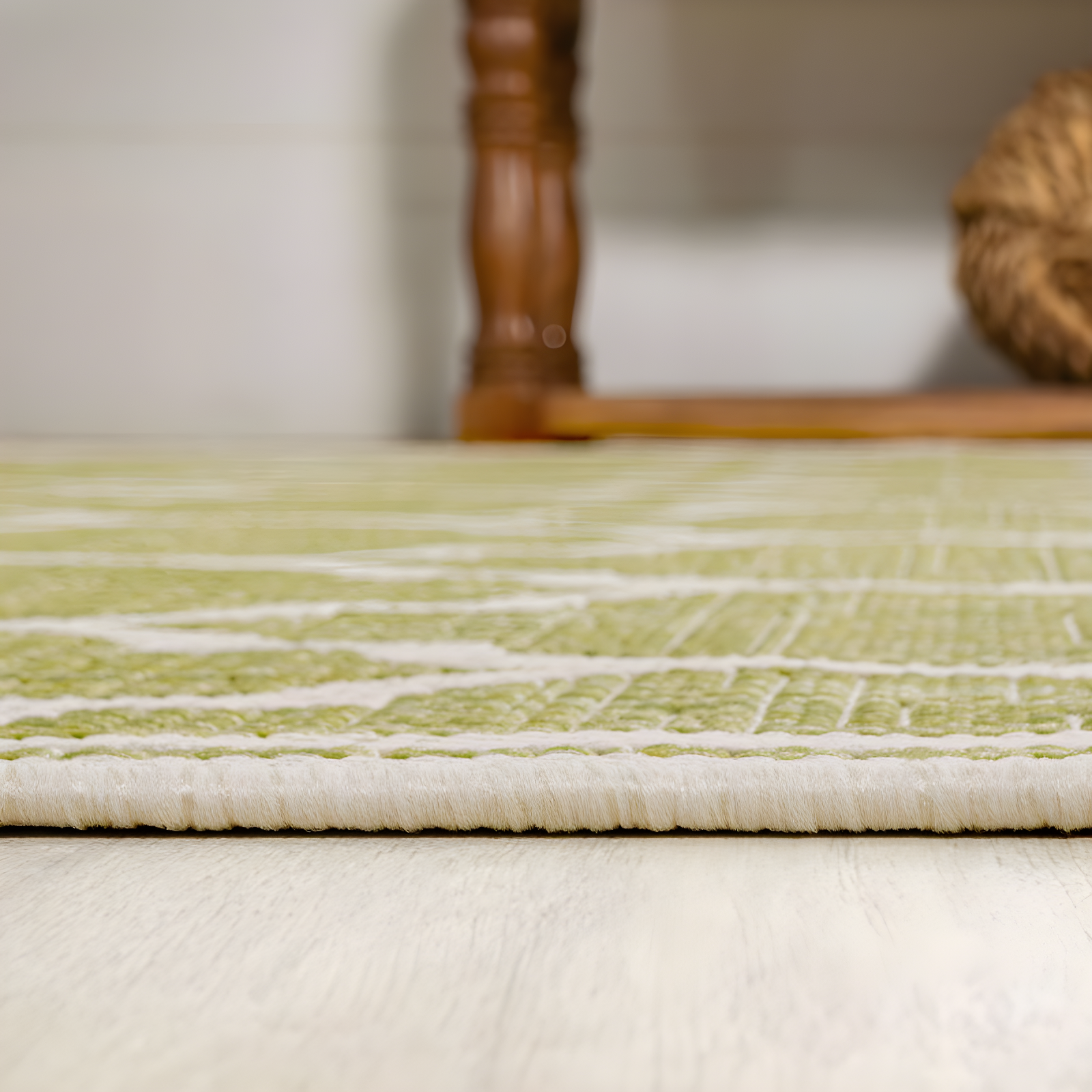 2' x 8' Trebol Moroccan Trellis Textured Weave Indoor/Outdoor Runner Rug, Green/Cream - JONATHAN Y