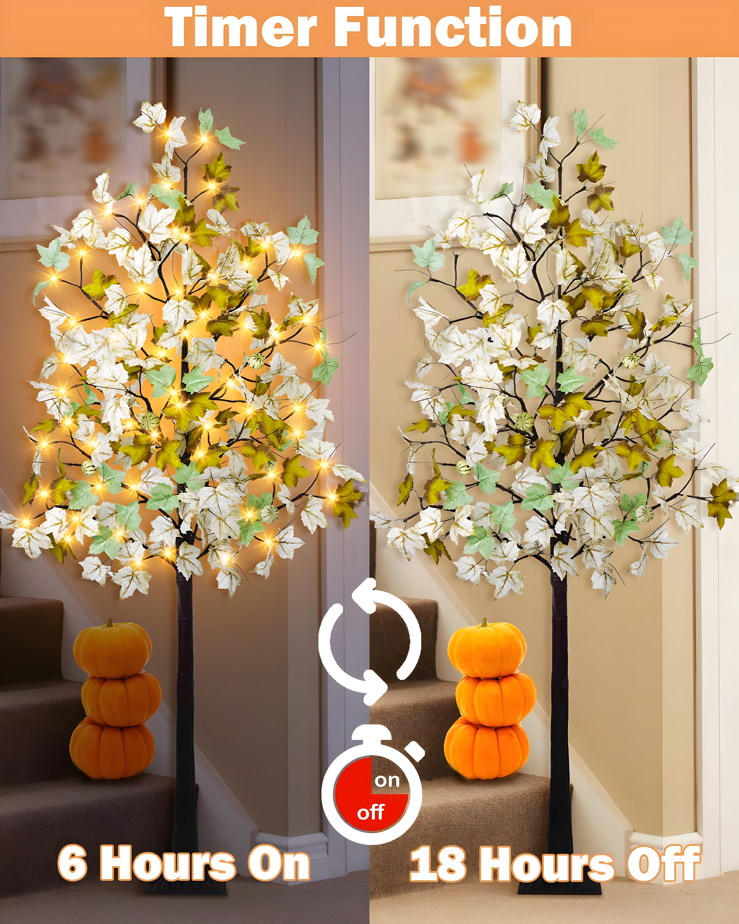 6FT Fall Light Up Tree with 96 LEDs Lights