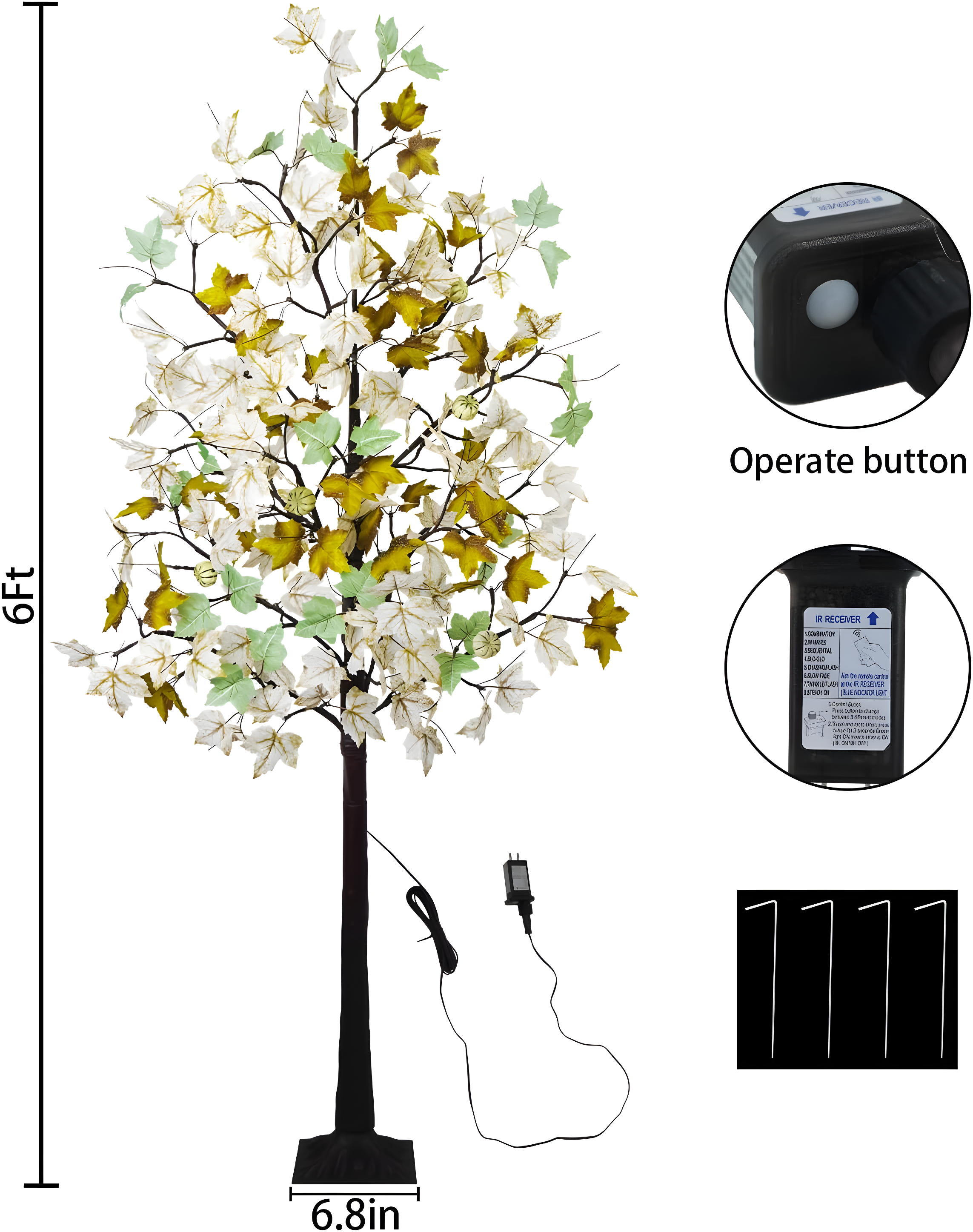 6FT Fall Light Up Tree with 96 LEDs Lights