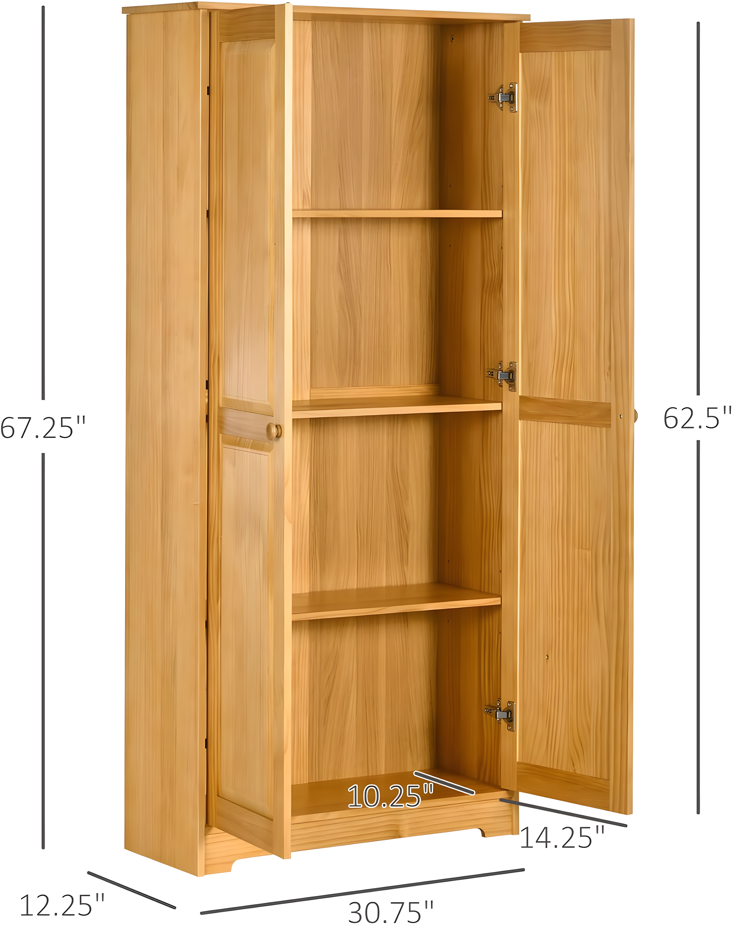 Ophelia & Co. 67" Pinewood Kitchen Pantry Storage Cabinet, Freestanding Cabinets With Doors And Shelf Adjustability